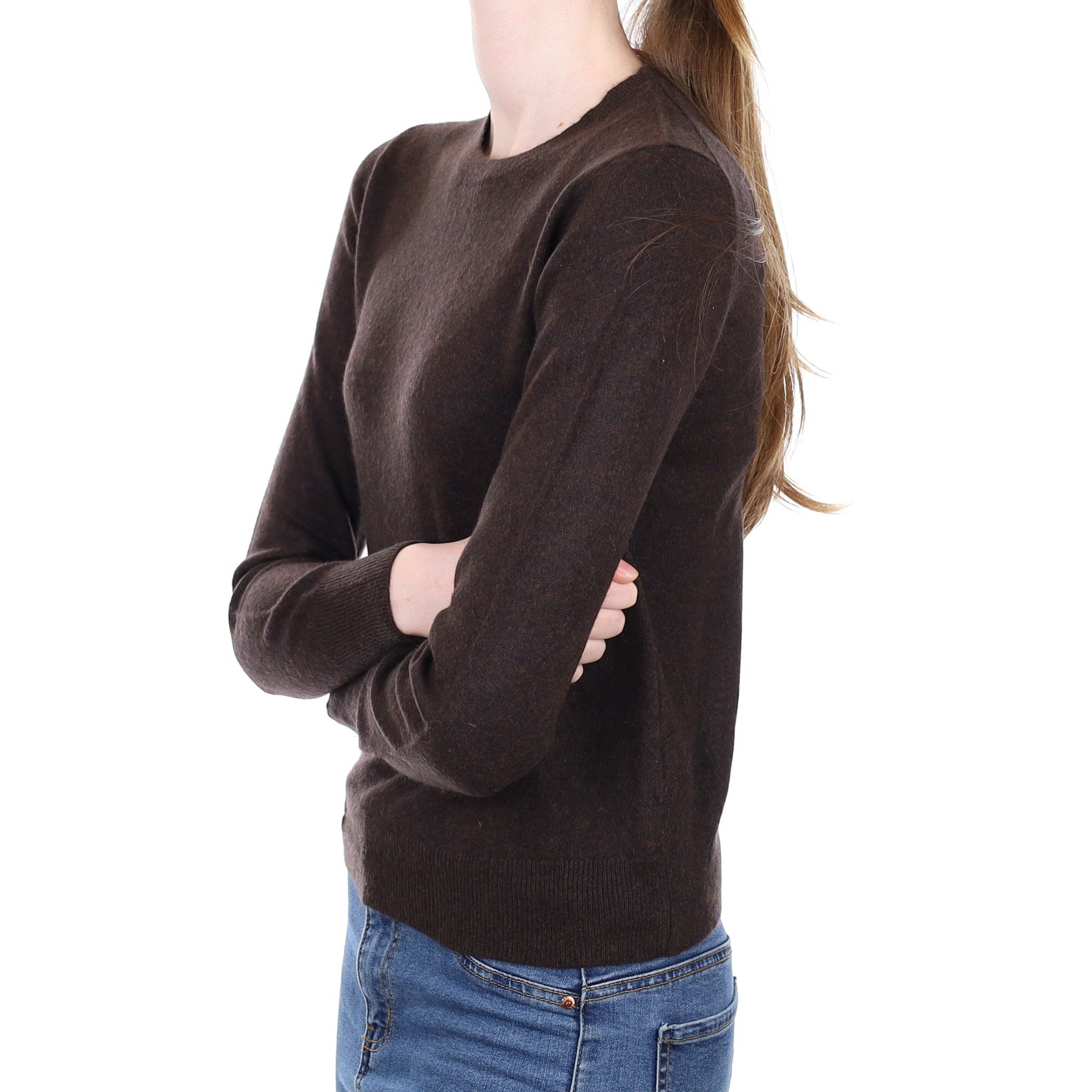Dark Chocolate Brown Cashmere Crew Neck Jumper Extra Small