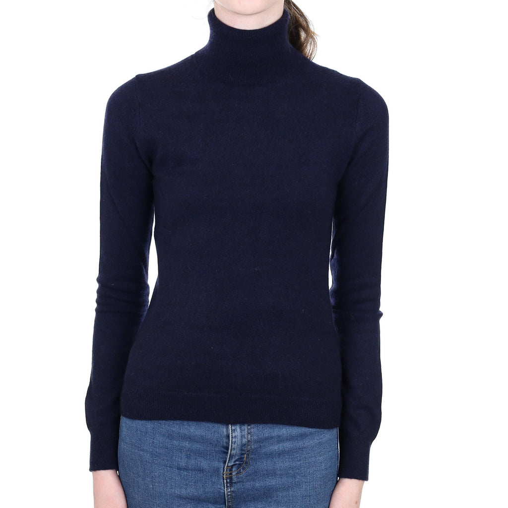Navy Blue Cashmere Polo Neck Jumper Extra Small