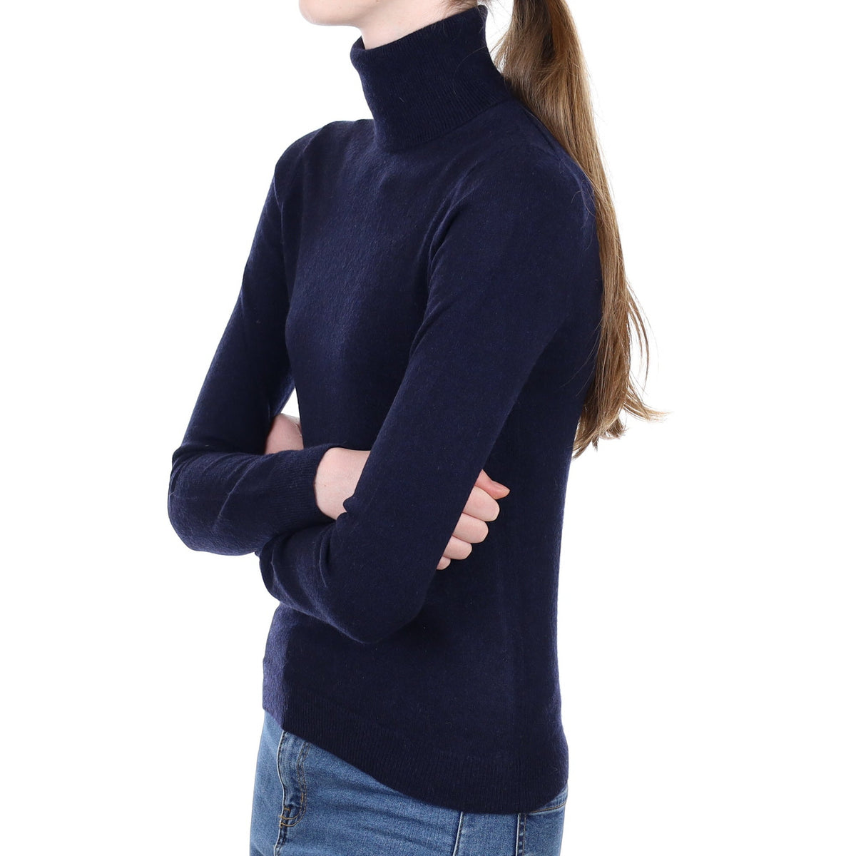 Navy Blue Cashmere Polo Neck Jumper Extra Small