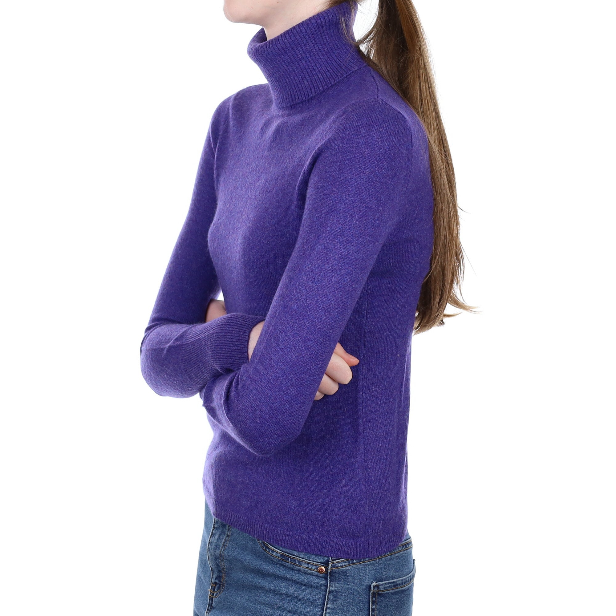 Amethyst Purple Cashmere Polo Neck Jumper Extra Small