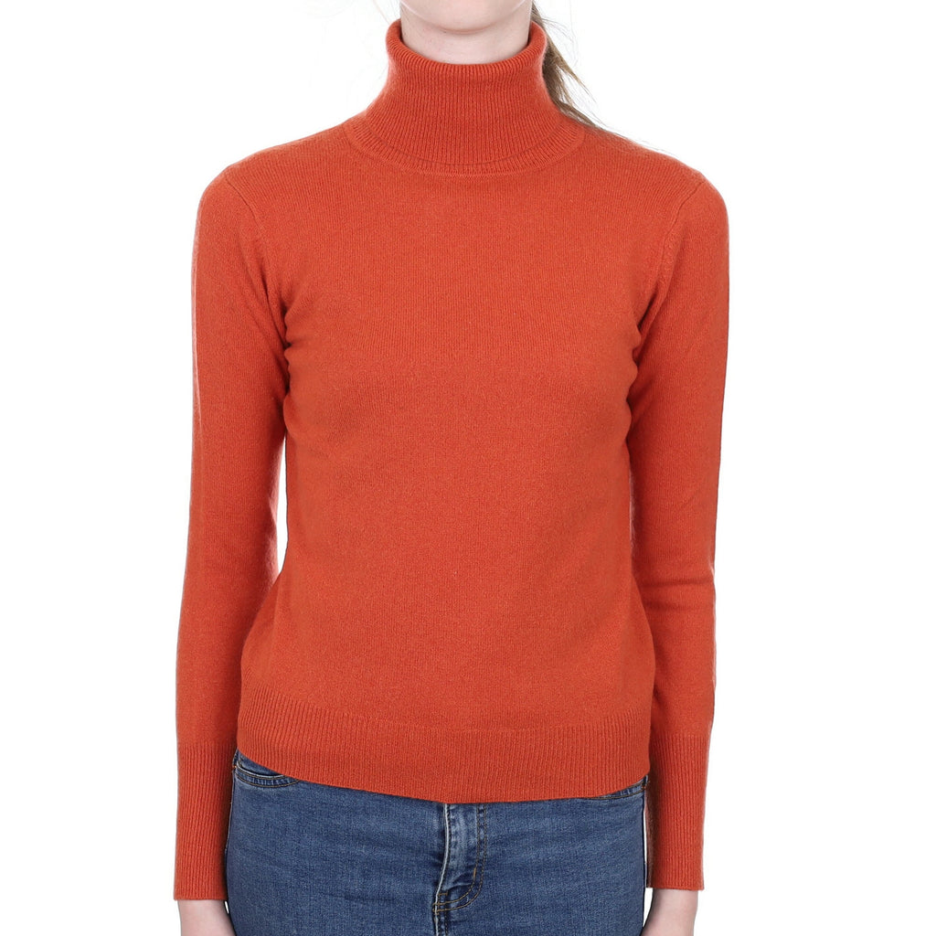 Burnt Orange Cashmere Polo Neck Jumper Extra Small