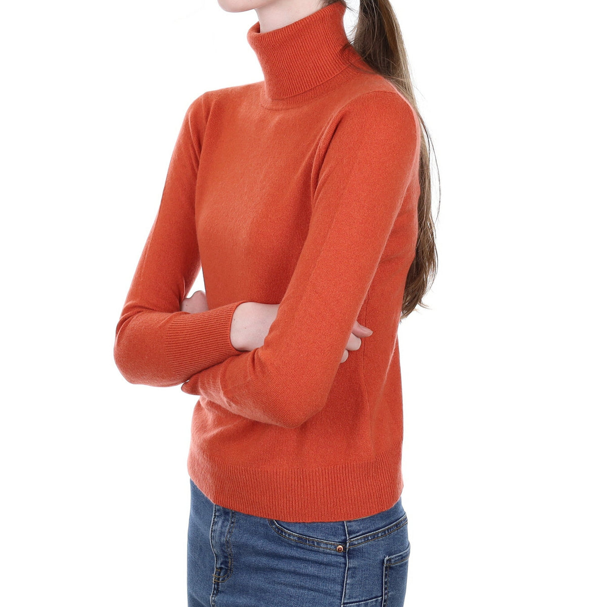 Burnt Orange Cashmere Polo Neck Jumper Extra Small