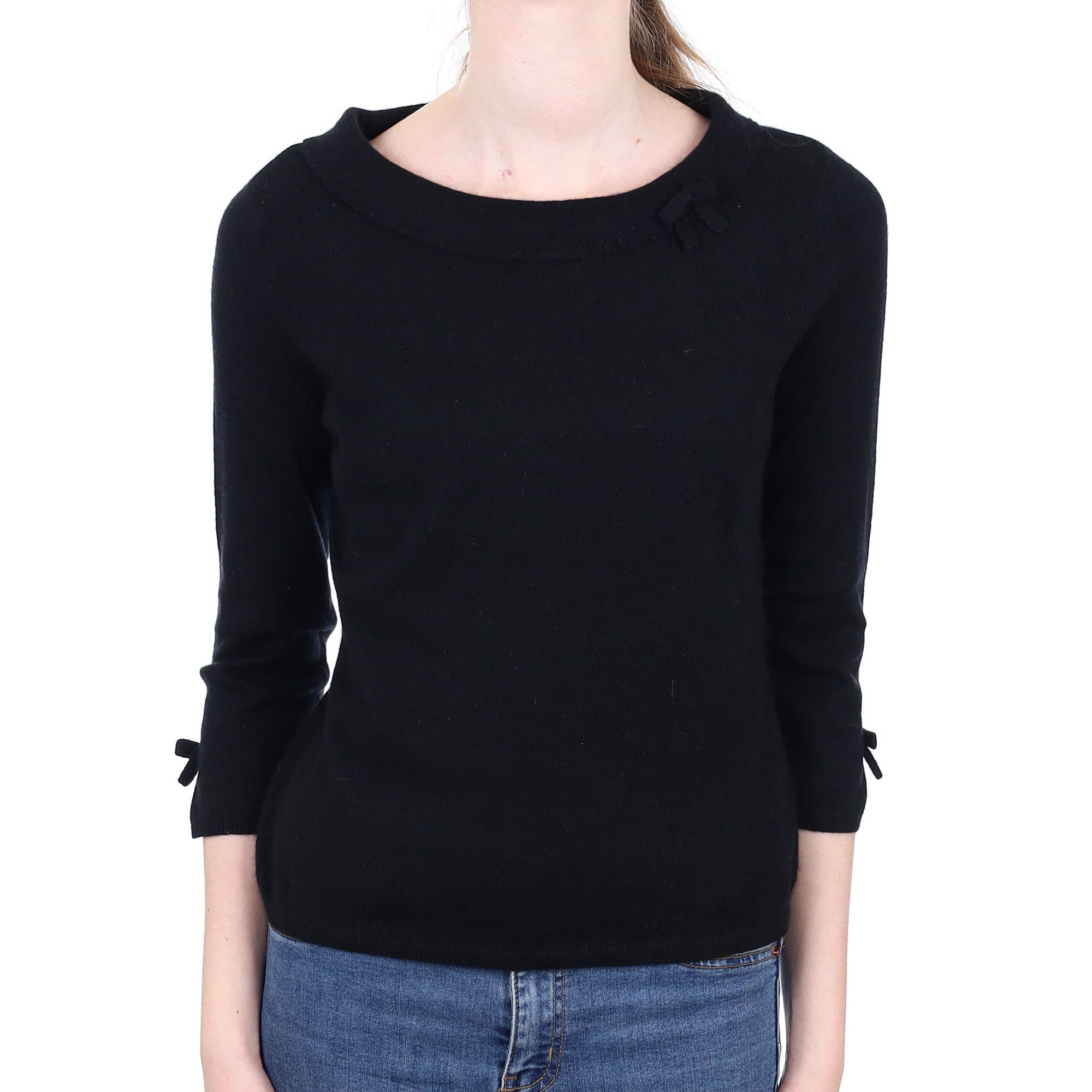 Black Cashmere Bow Detail Boat Neck Jumper Extra Small