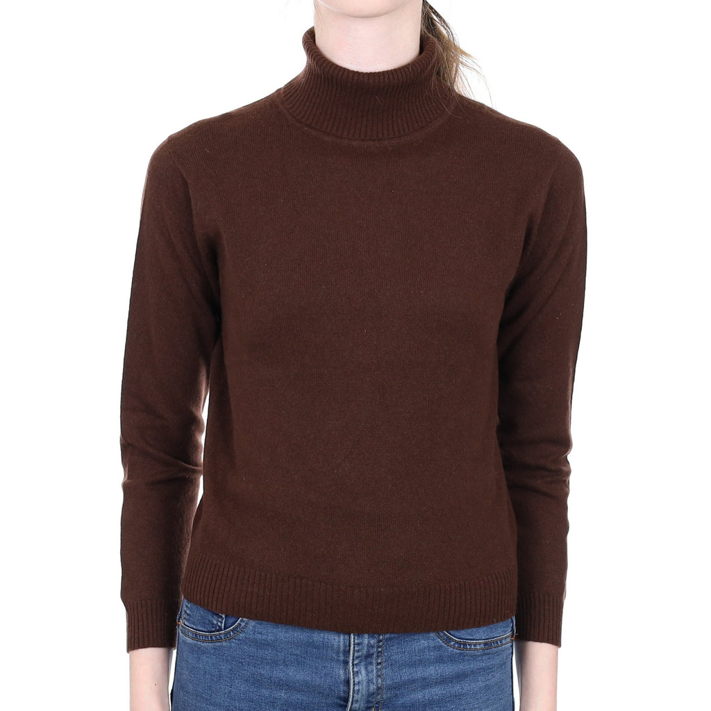 Dark Chocolate Brown Cashmere Polo Neck Jumper Extra Small