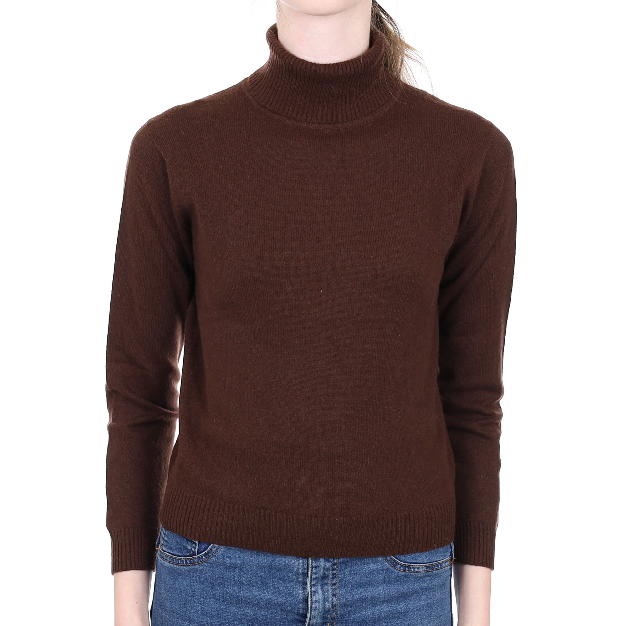 Dark Chocolate Brown Cashmere Polo Neck Jumper Extra Small