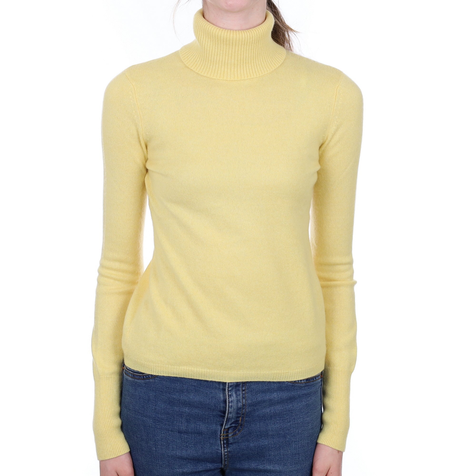 Primrose Yellow Cashmere Polo Neck Jumper Extra Small