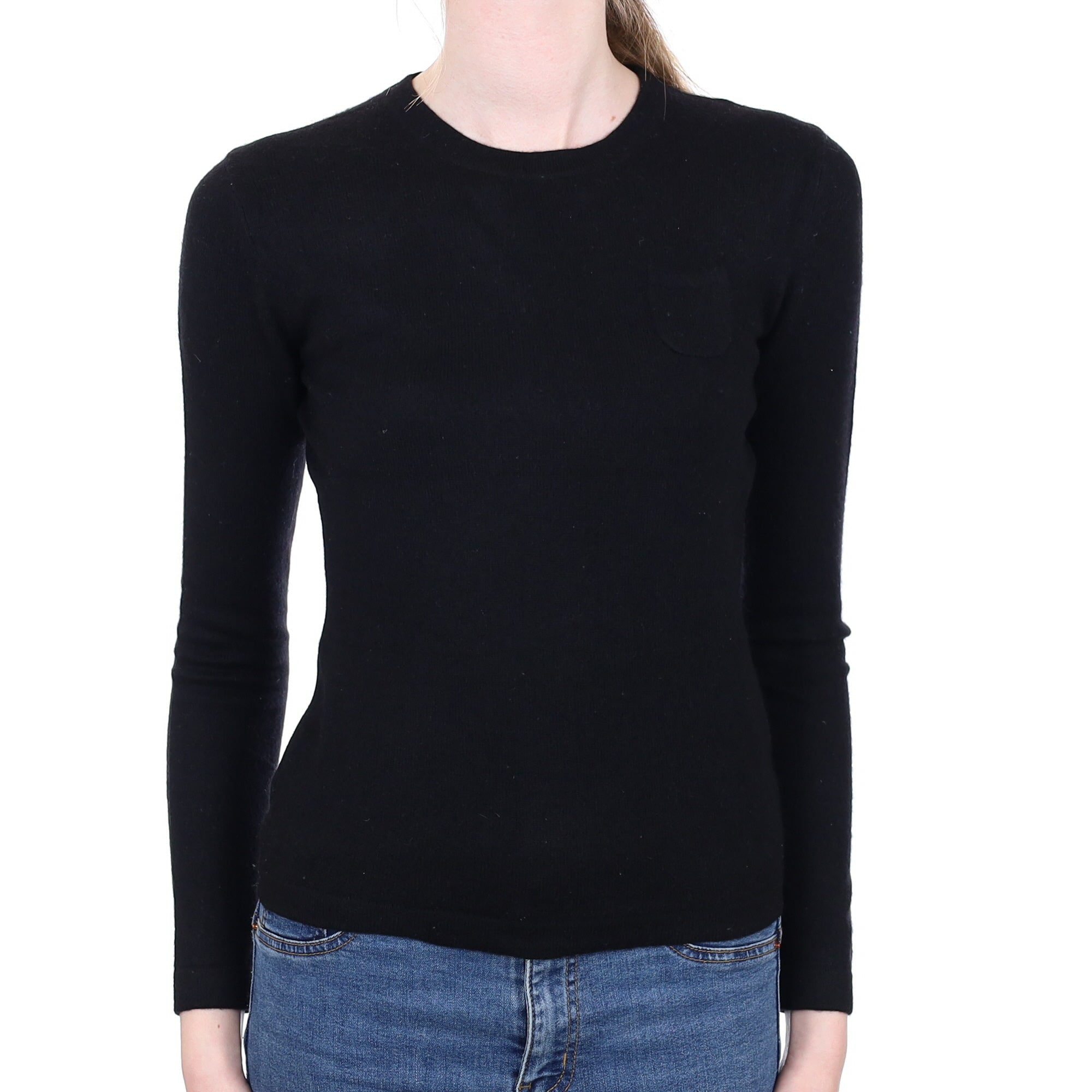 Black Cashmere Crew Neck Jumper with Chest Pocket Extra Small