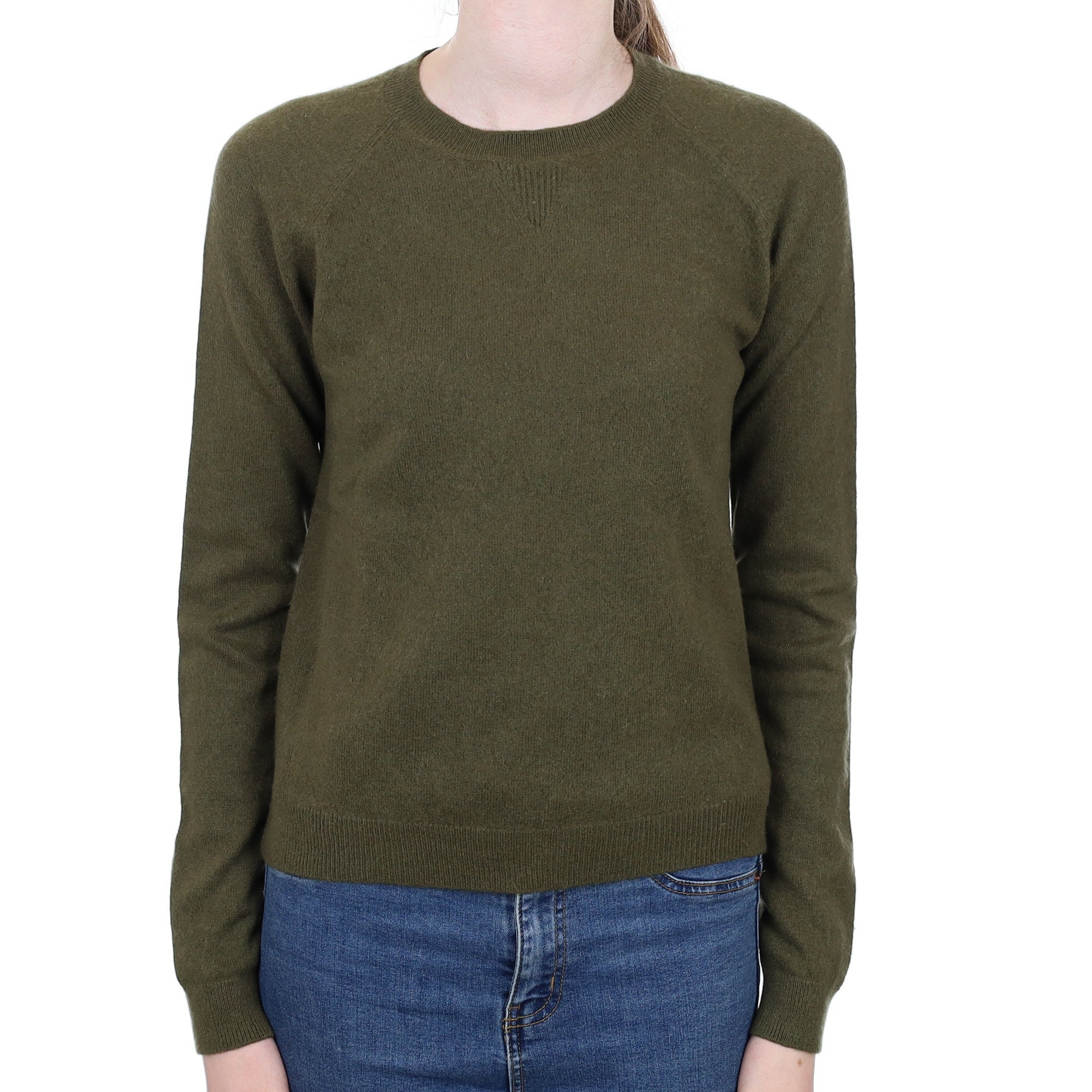 Army Green Cashmere Crew Neck Jumper Extra Small