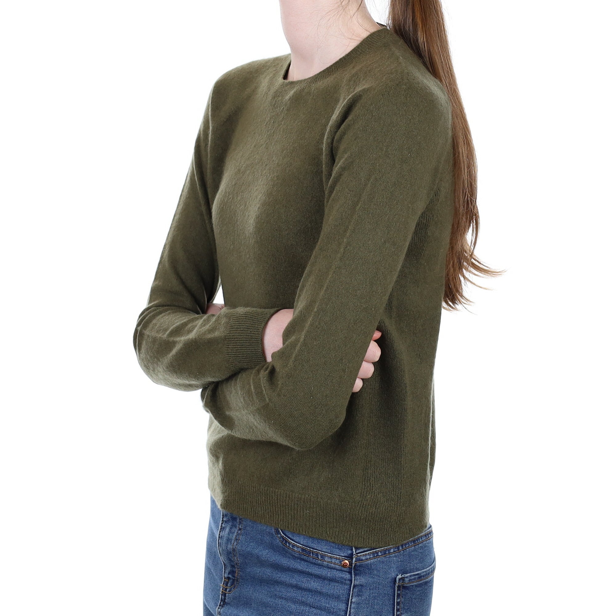 Army Green Cashmere Crew Neck Jumper Extra Small