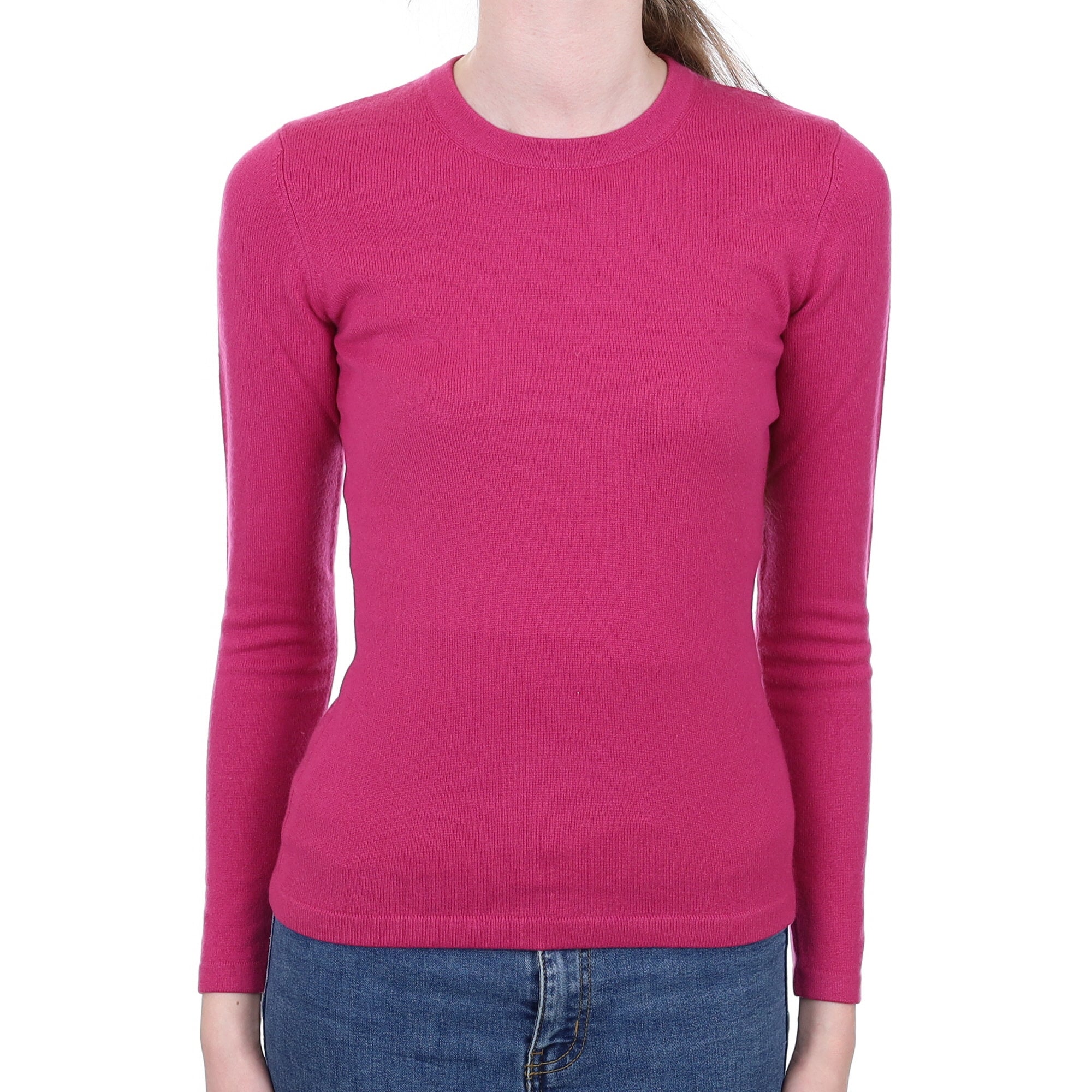 Fuchsia Pink Cashmere Crew Neck Jumper Extra Small
