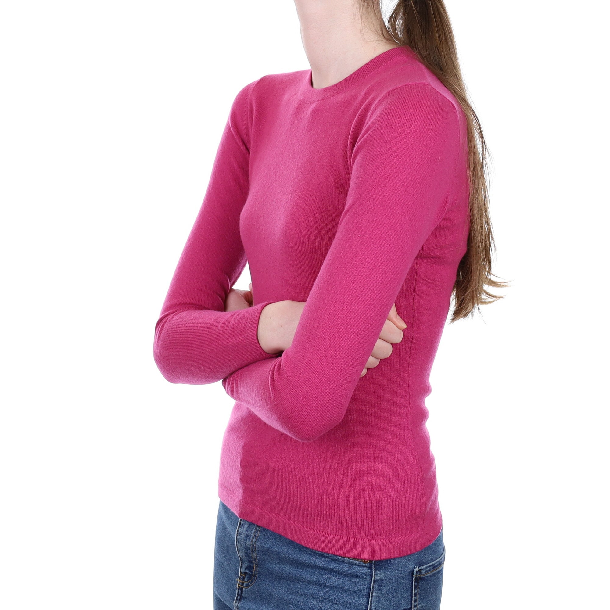 Fuchsia Pink Cashmere Crew Neck Jumper Extra Small
