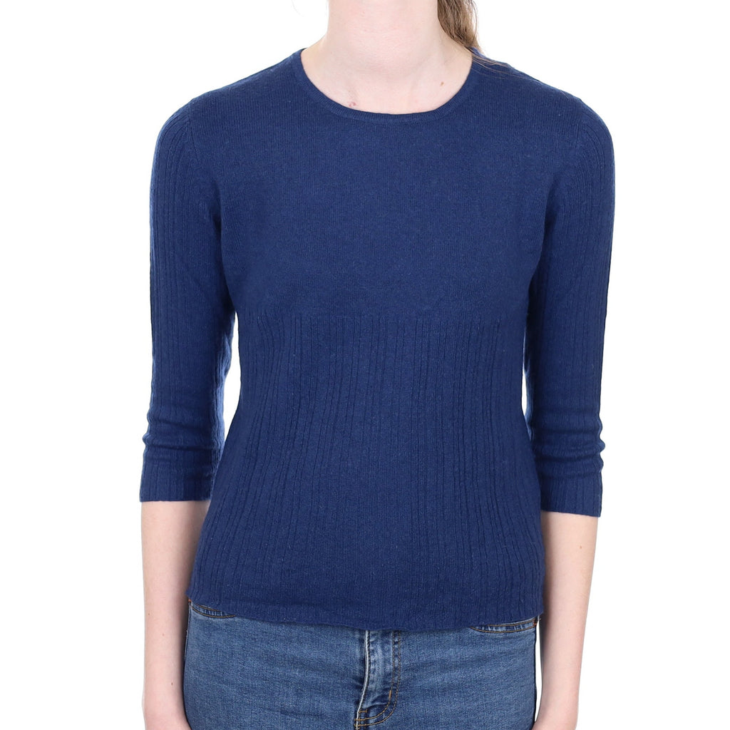 Naval Blue Cashmere Rib Detail Crew Neck Jumper Extra Small