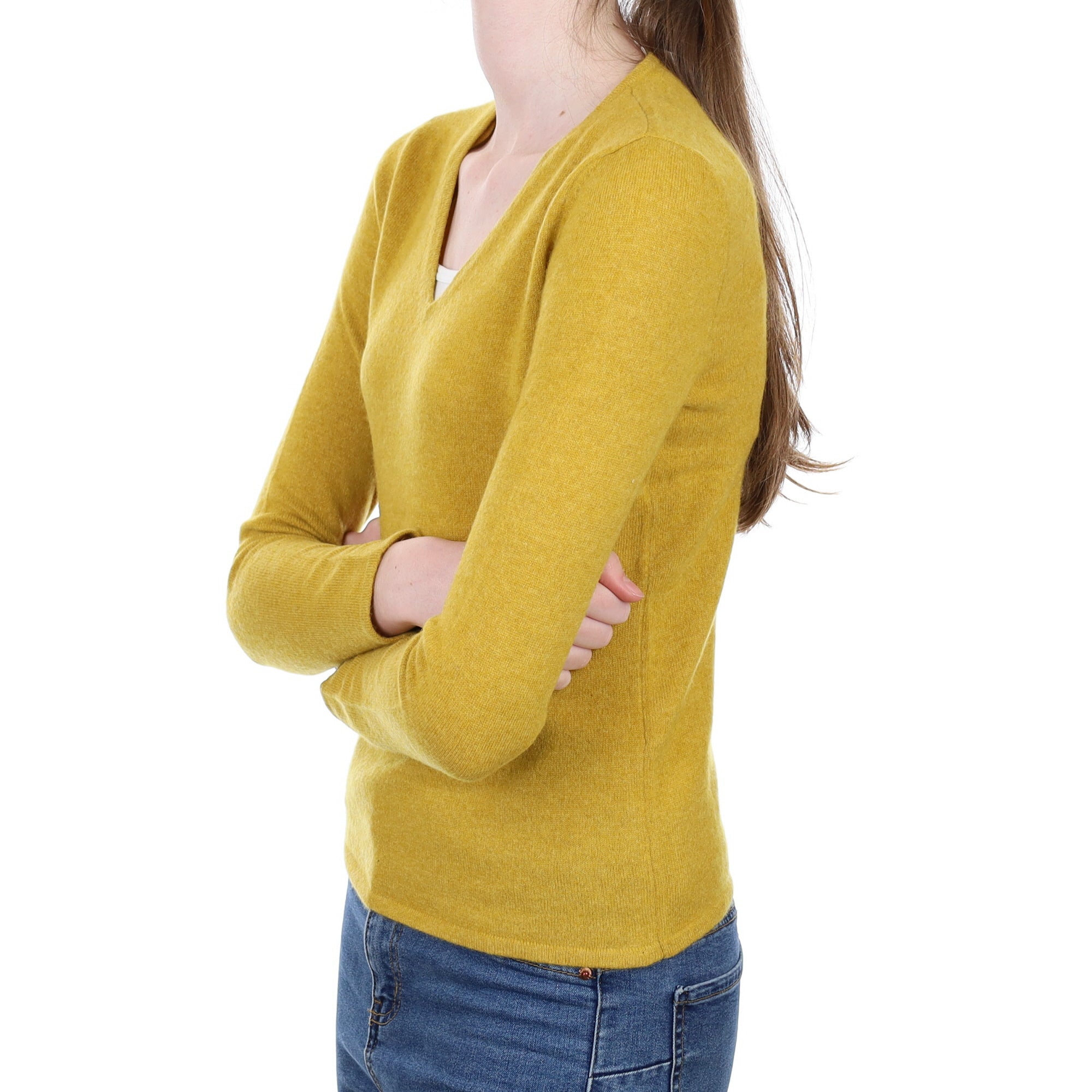 Mustard Yellow Cashmere V Neck Jumper Extra Small