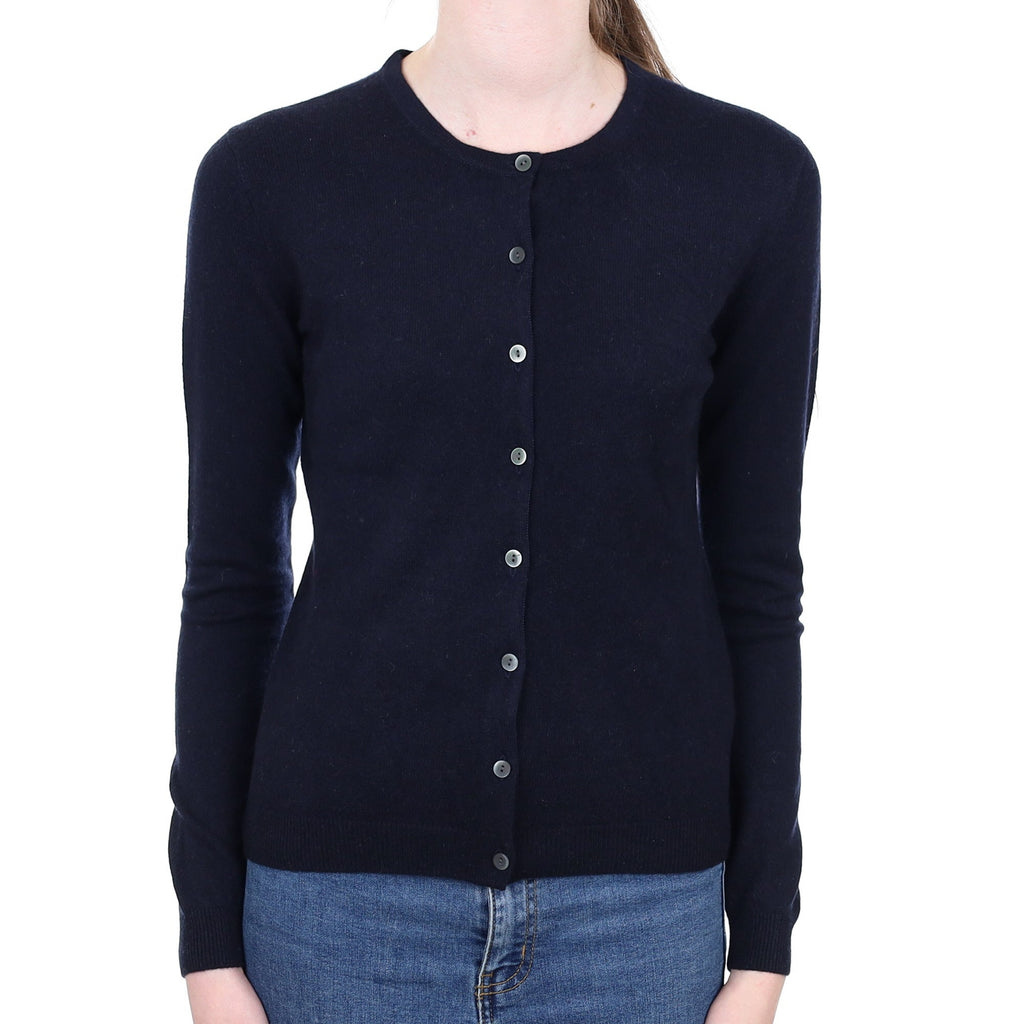 Navy Cashmere Crew Neck Cardigan Extra Small