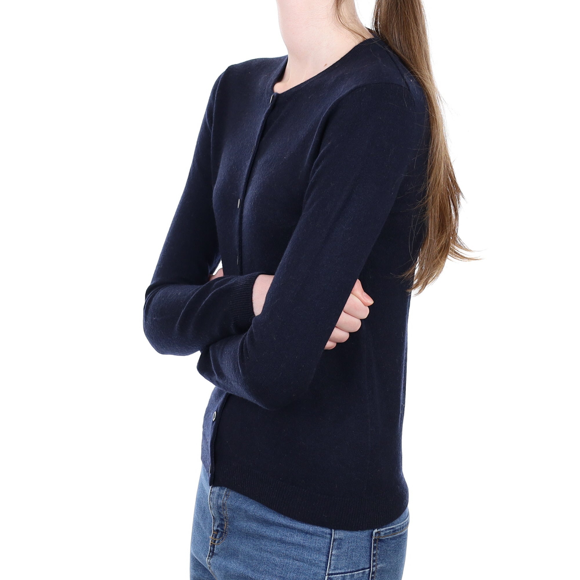 Navy Cashmere Crew Neck Cardigan Extra Small