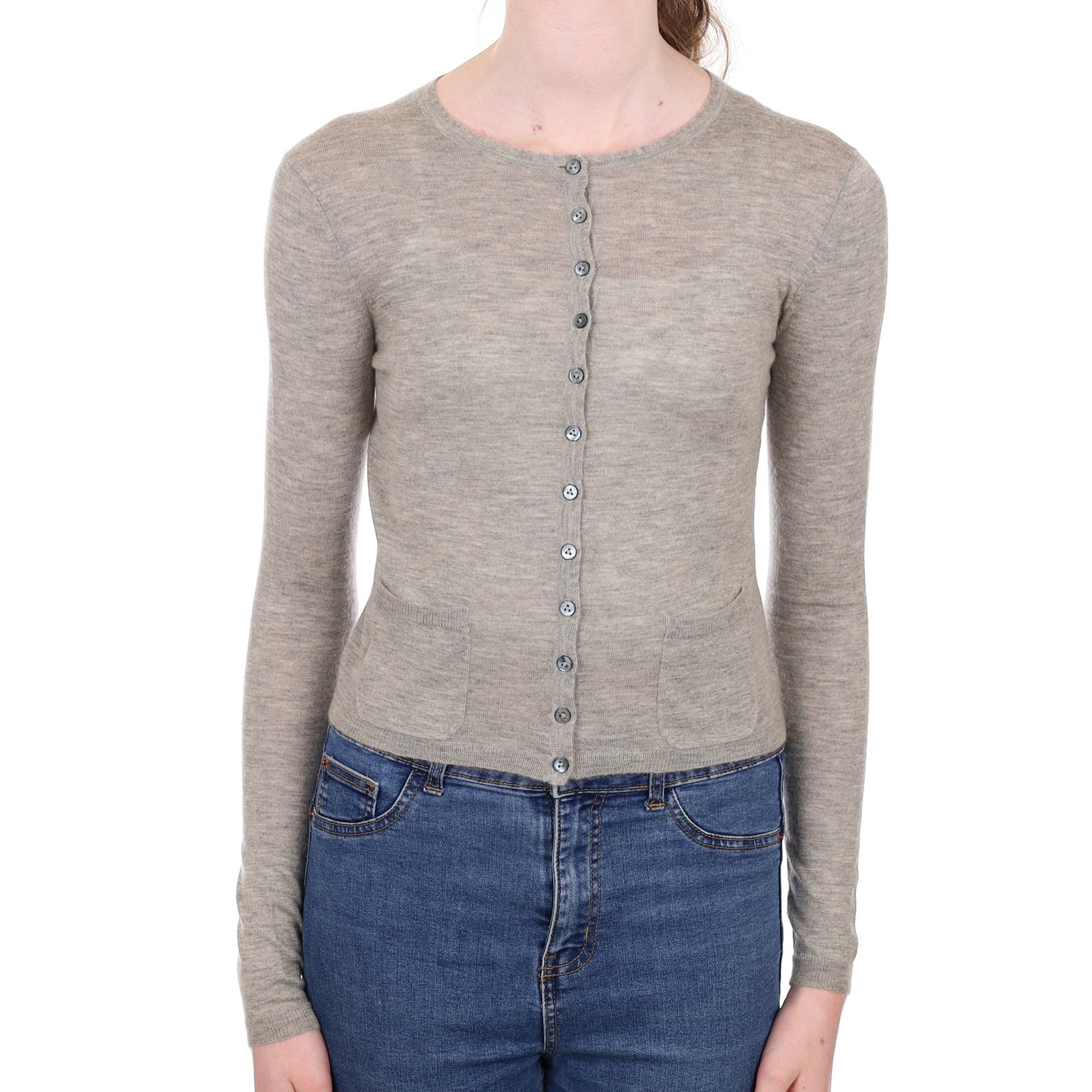 Ash Grey Cashmere Fine Knit Cardigan with Pockets Extra Small