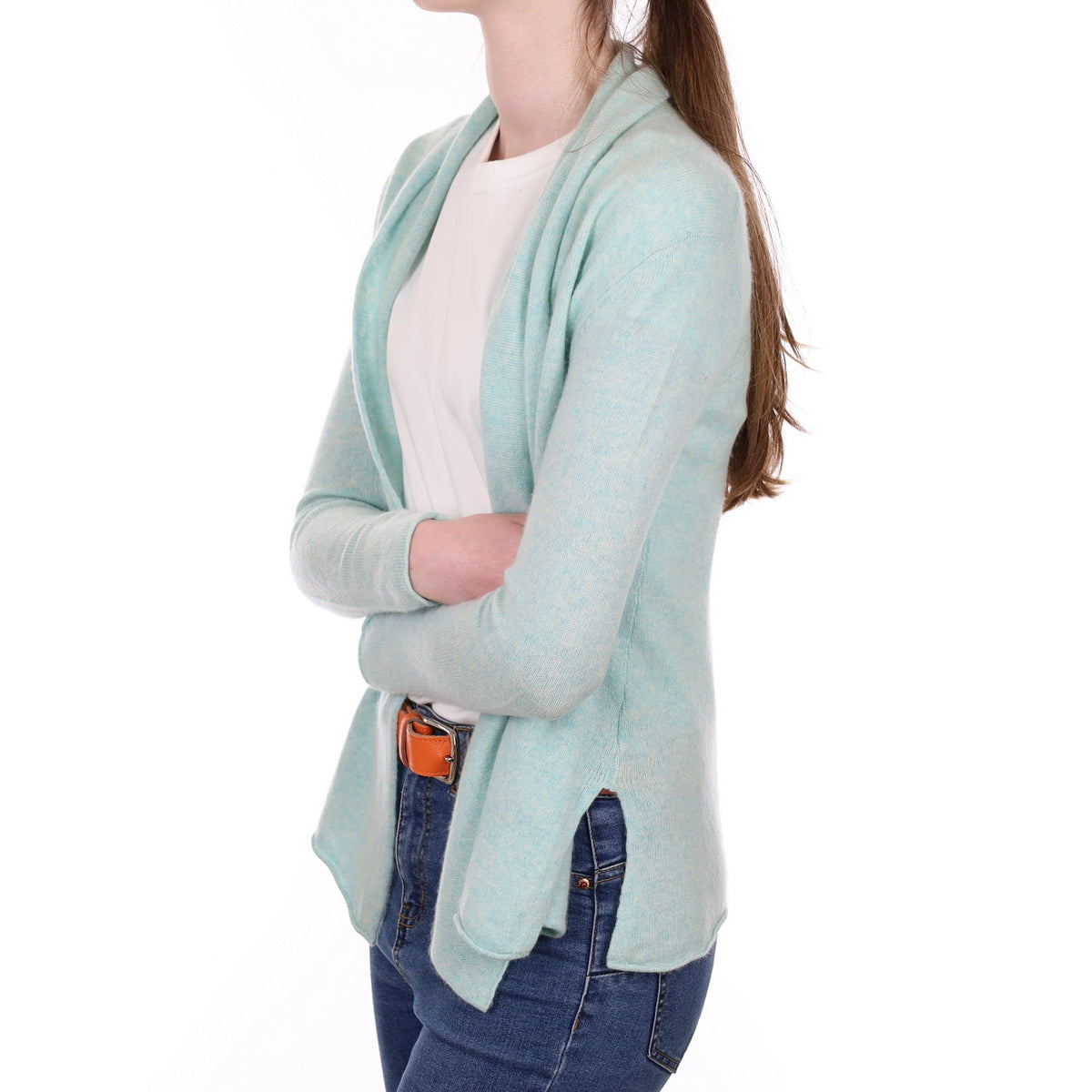 Pale Aqua Cashmere Waterfall Cardigan Extra Small