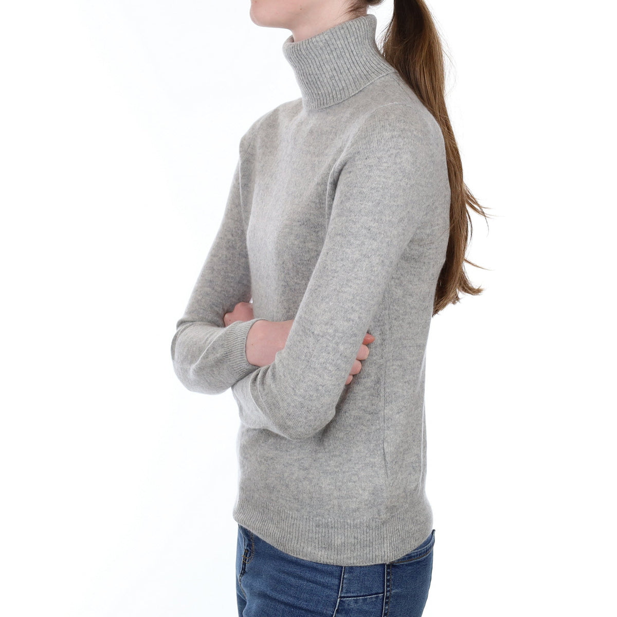 Smoke Grey Cashmere Polo Neck Jumper Extra Small
