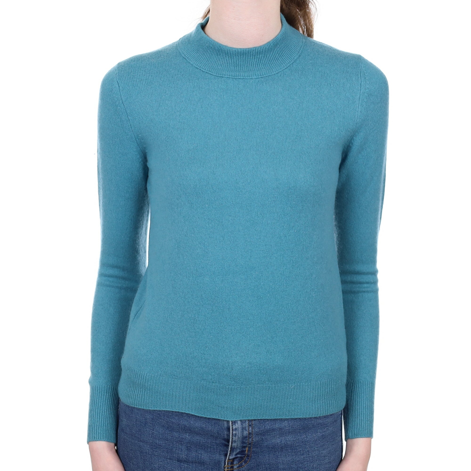 Deep Aqua Cashmere Turtle Neck Jumper Extra Small