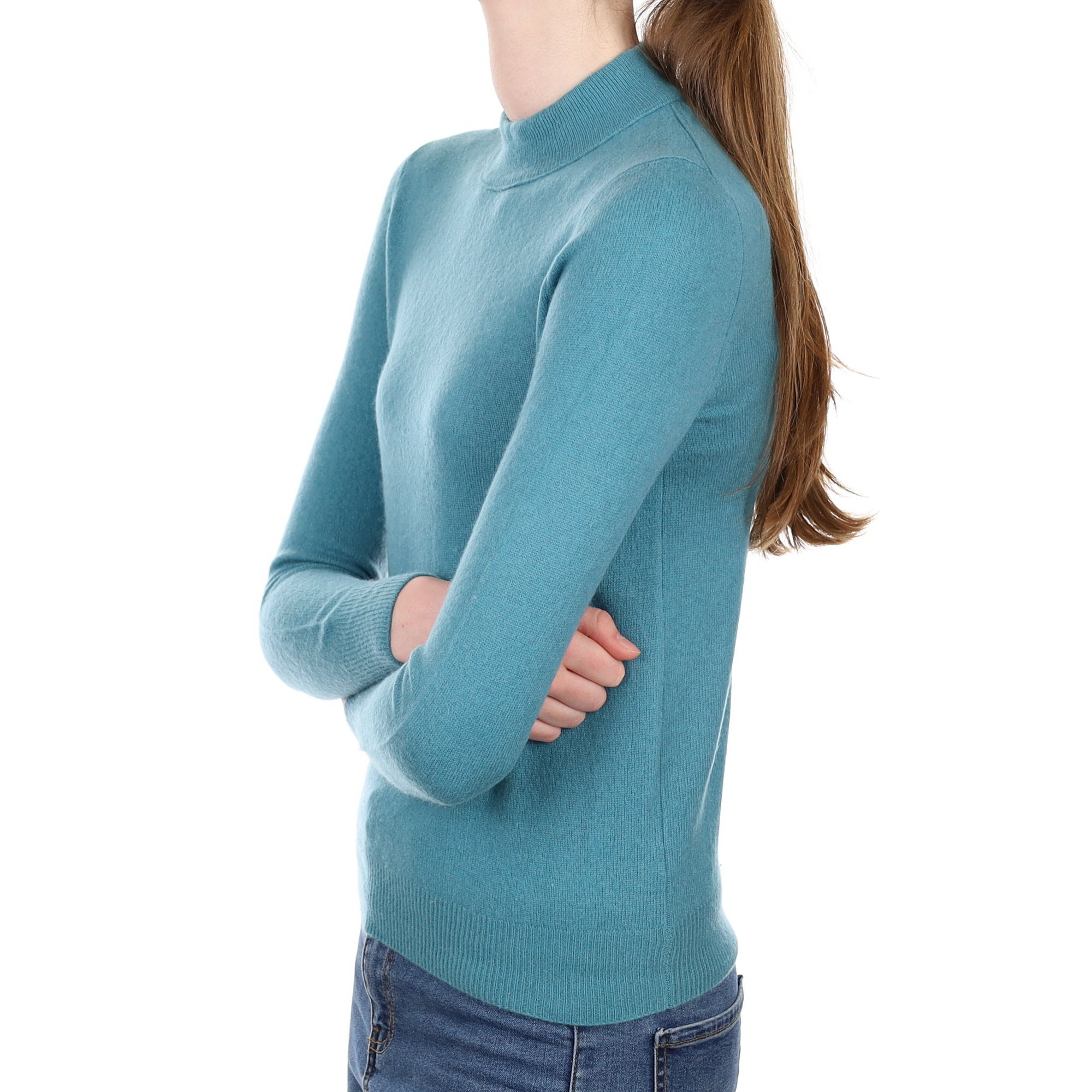 Deep Aqua Cashmere Turtle Neck Jumper Extra Small