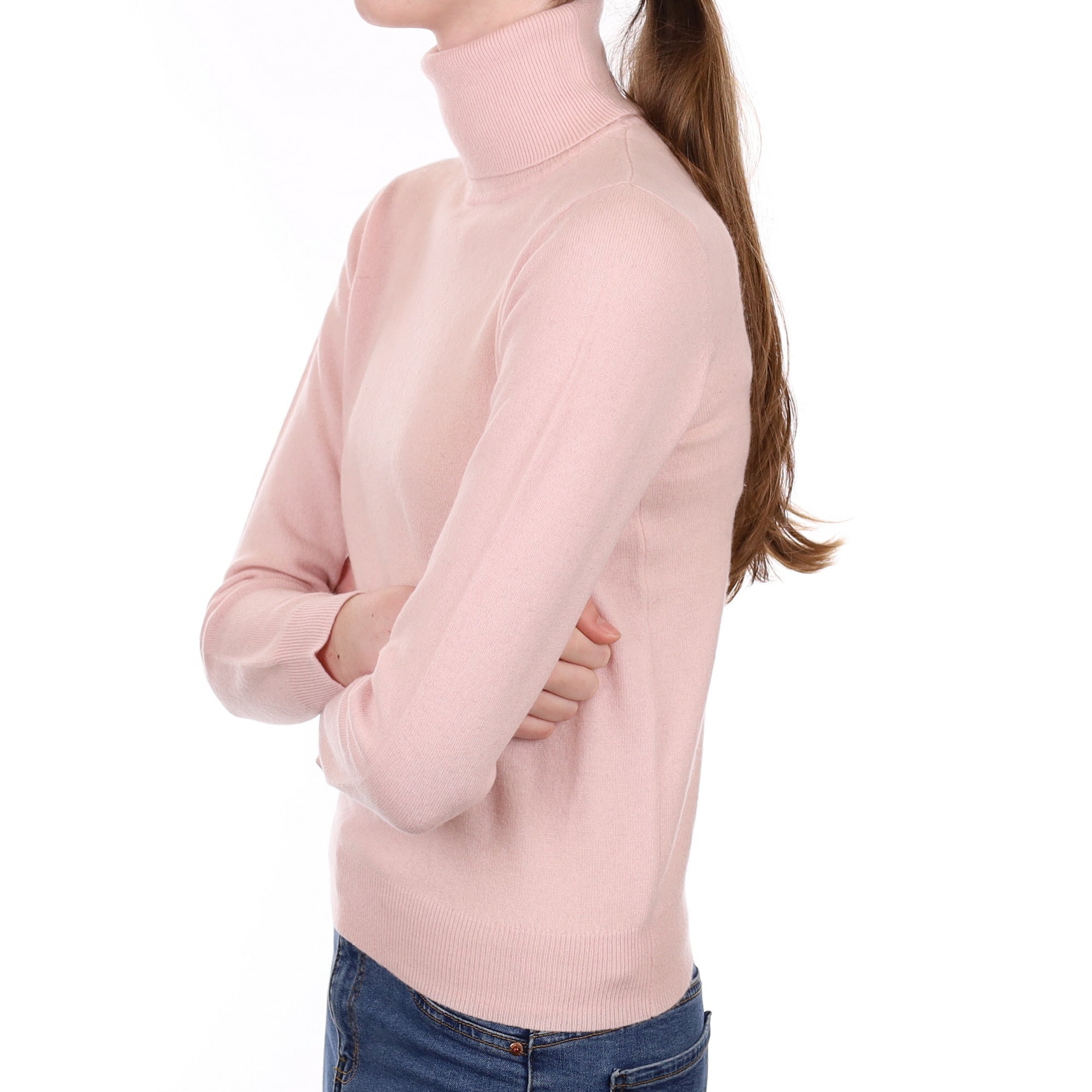 Ice Pink Cashmere Polo Neck Jumper Extra Small