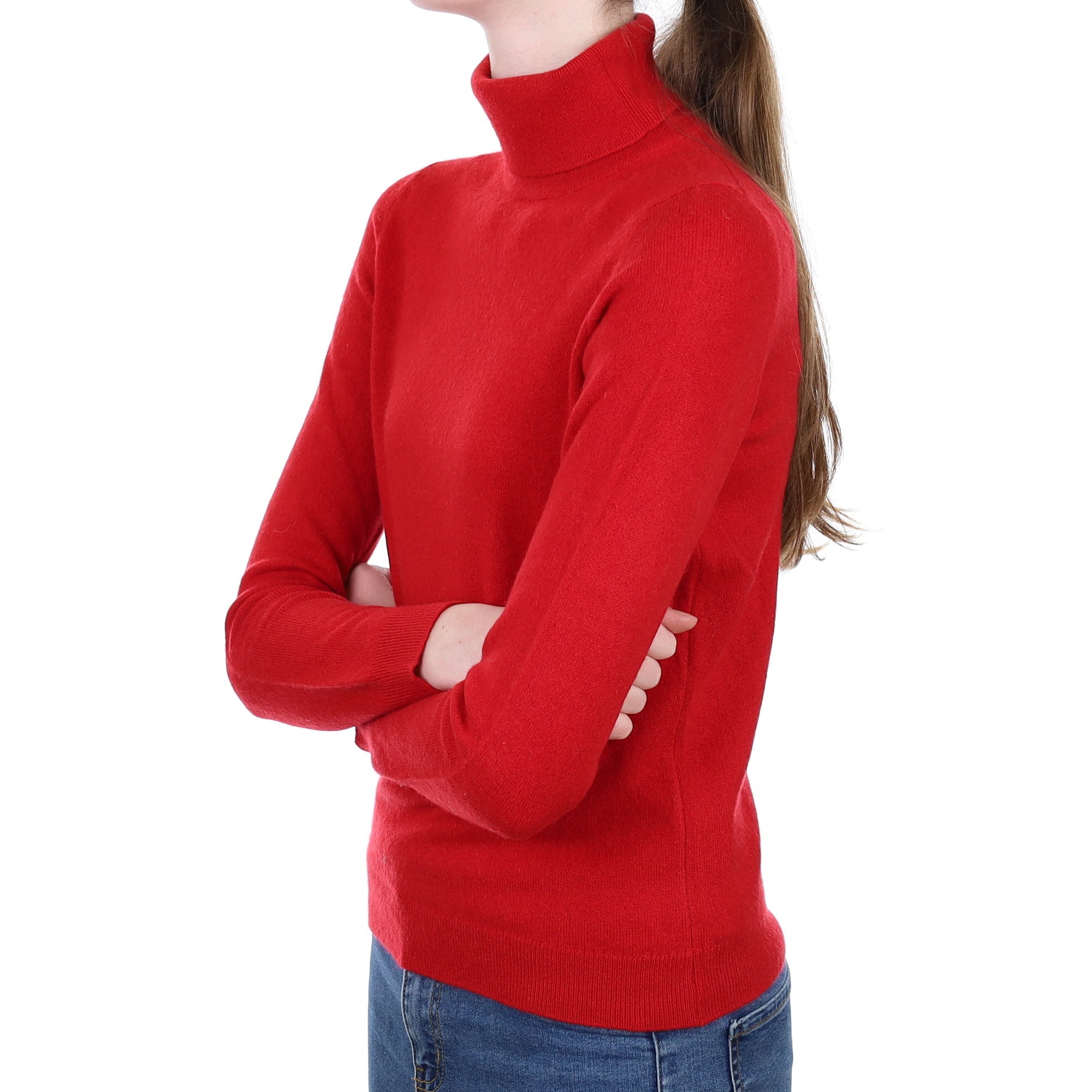Berry Red Cashmere Polo Neck Jumper Extra Small