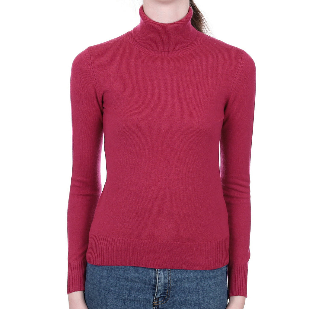 Cherry Pink Cashmere Polo Neck Jumper Extra Small