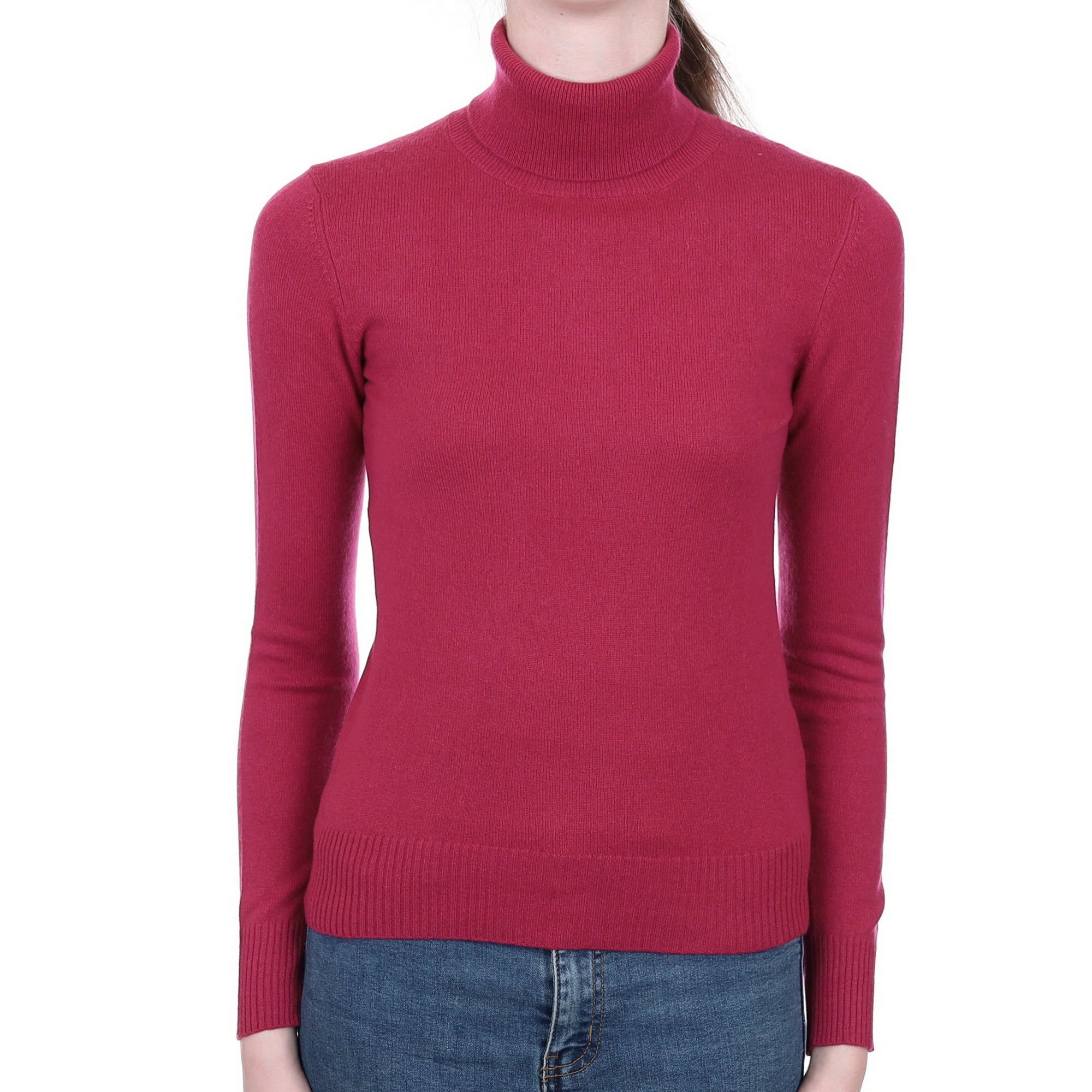 Cherry Pink Cashmere Polo Neck Jumper Extra Small