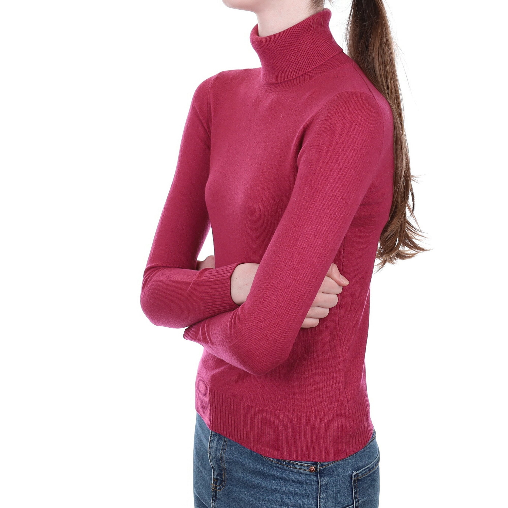 Cherry Pink Cashmere Polo Neck Jumper Extra Small