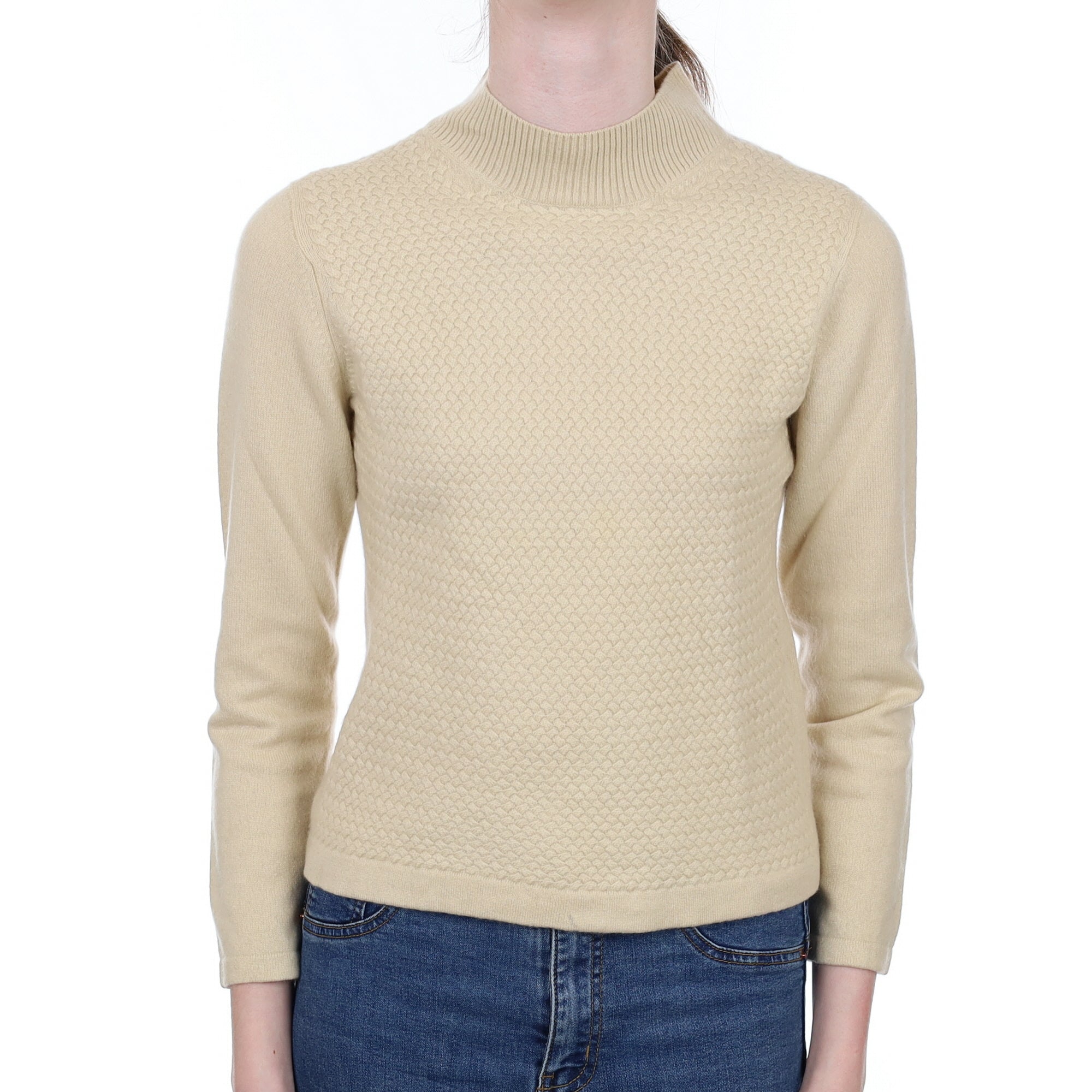 Sand Textured Front Cashmere Turtle Neck Jumper Extra Small