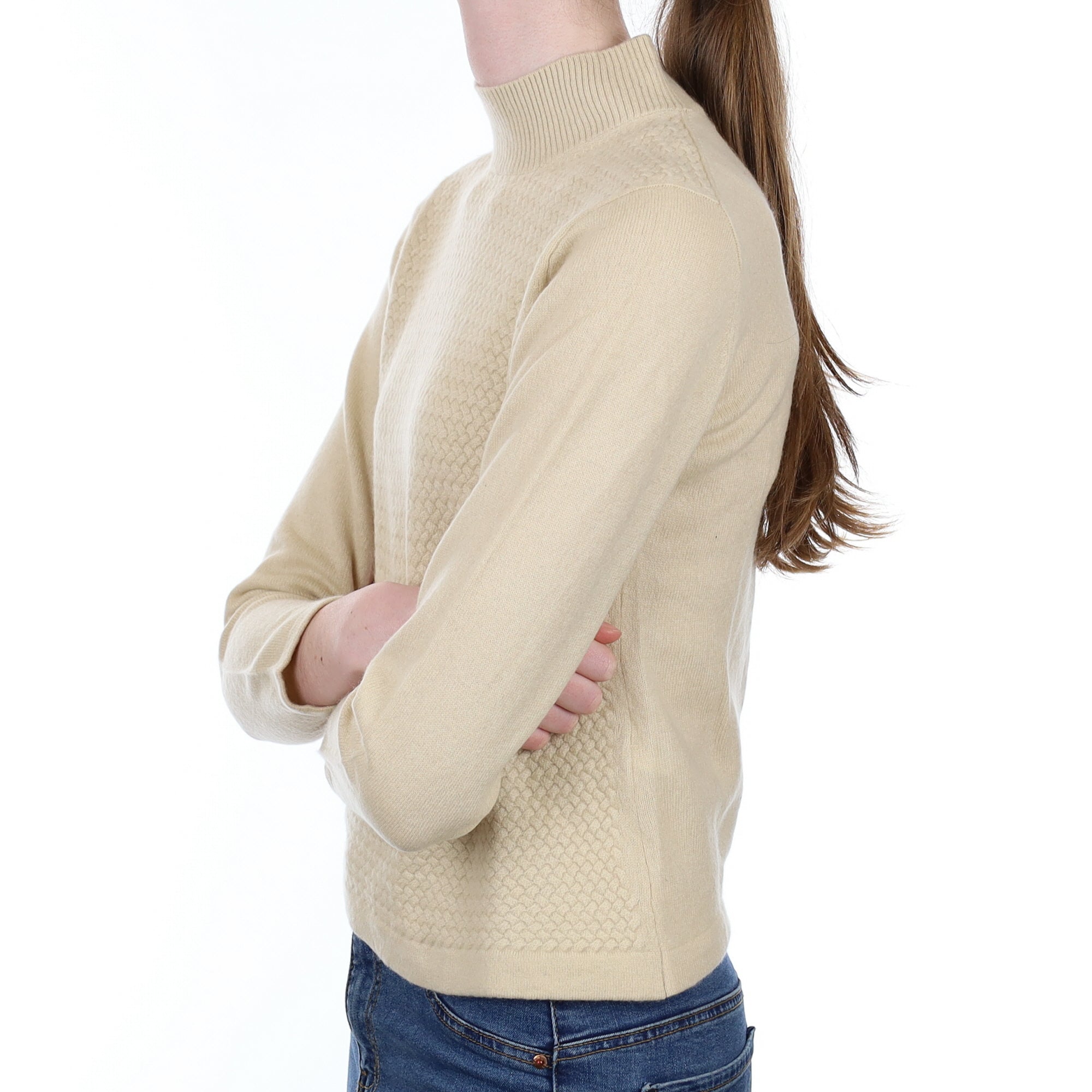 Sand Textured Front Cashmere Turtle Neck Jumper Extra Small