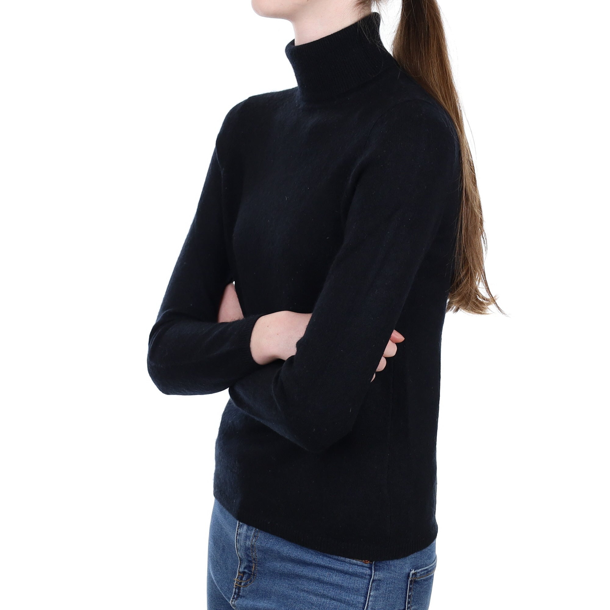 Black Cashmere Polo Neck Jumper Extra Small