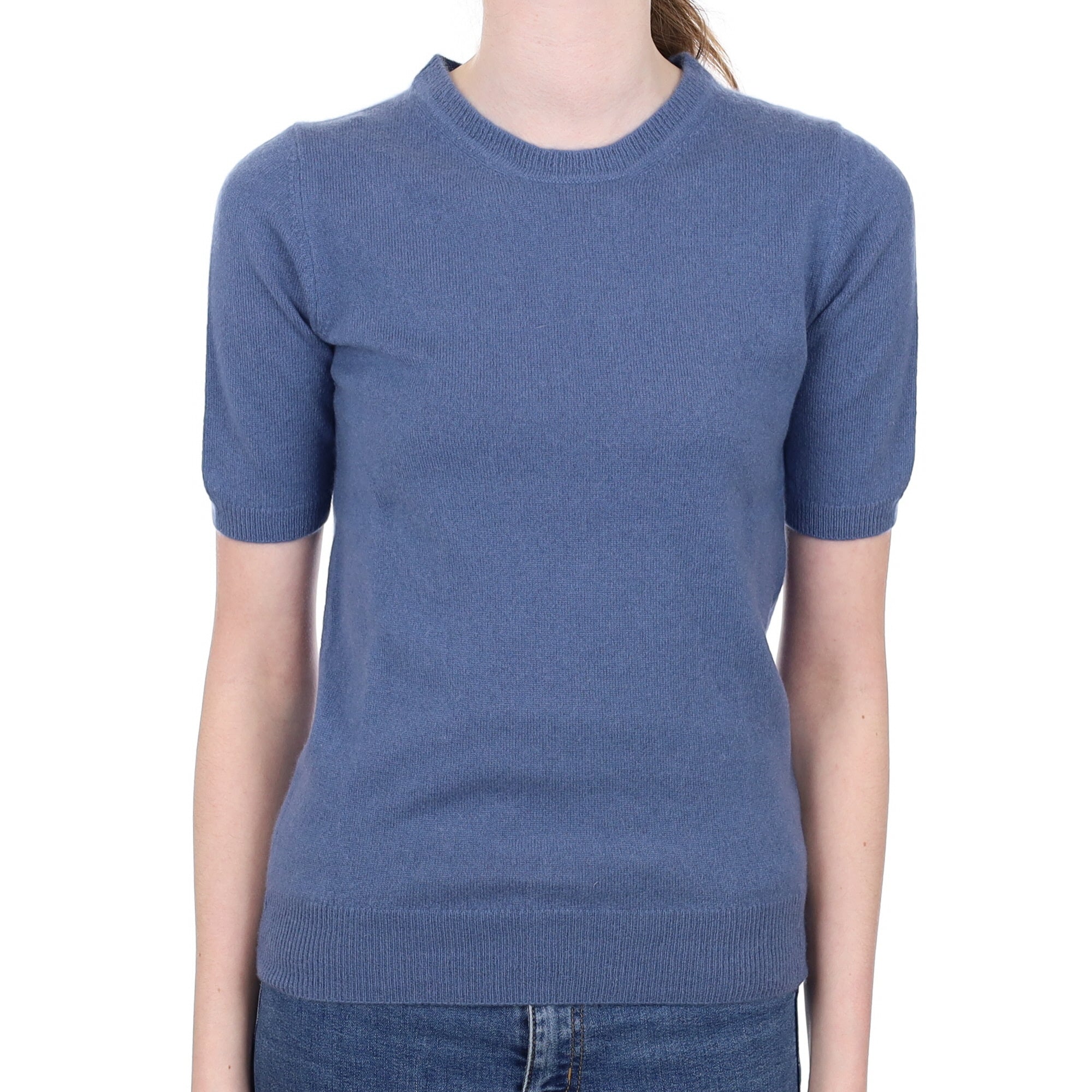 Air Force Blue Cashmere Short Sleeve Crew Neck Jumper Extra Small