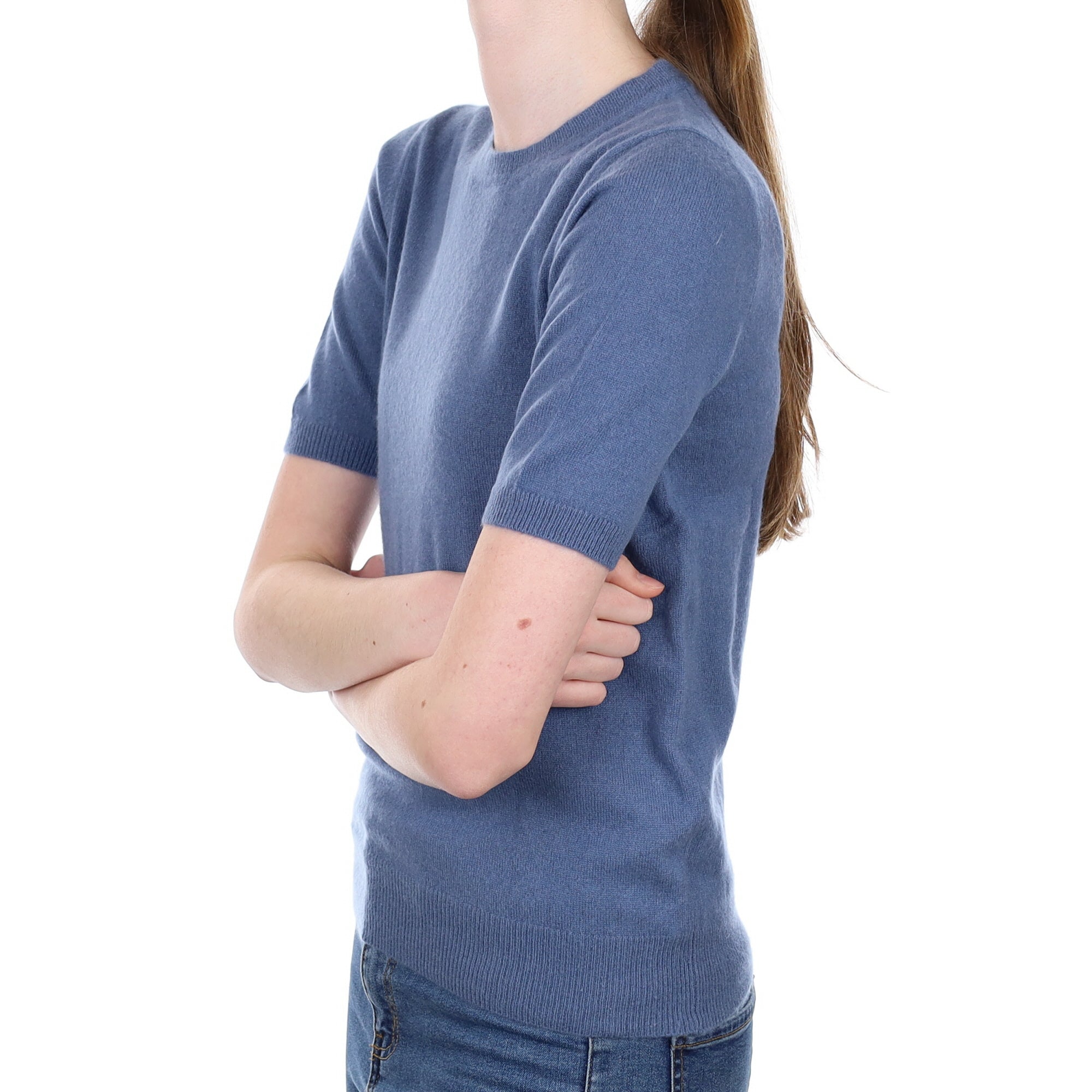 Air Force Blue Cashmere Short Sleeve Crew Neck Jumper Extra Small