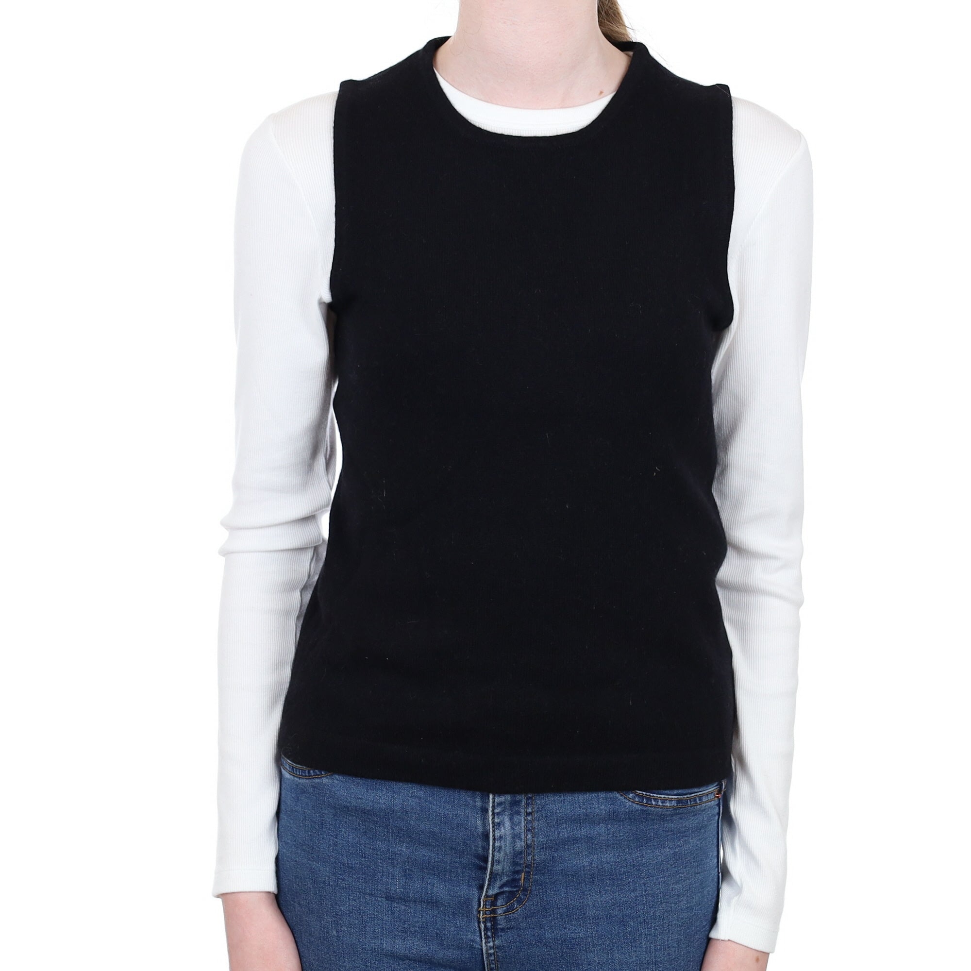 Black Cashmere Crew Neck Tank Top Extra Small