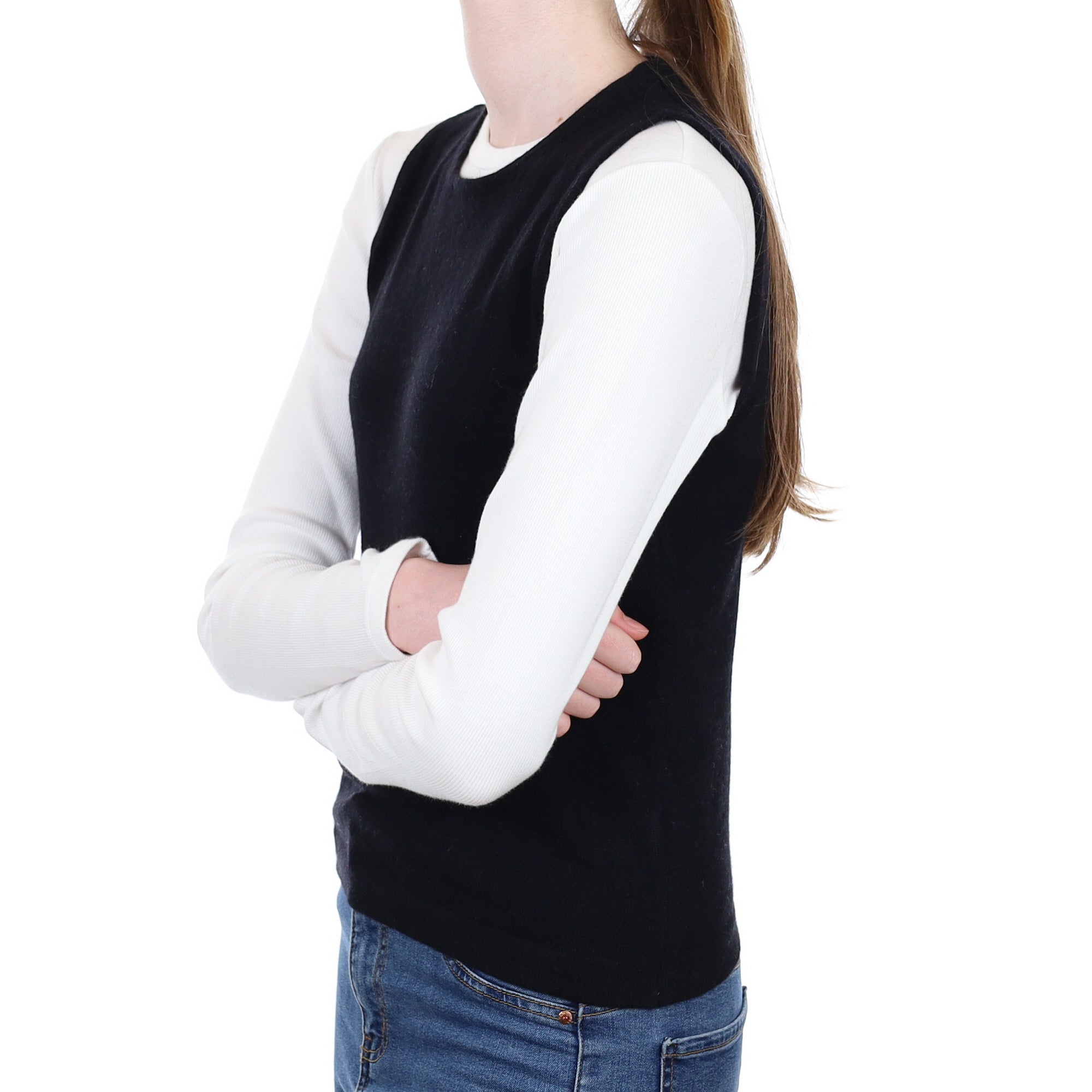 Black Cashmere Crew Neck Tank Top Extra Small