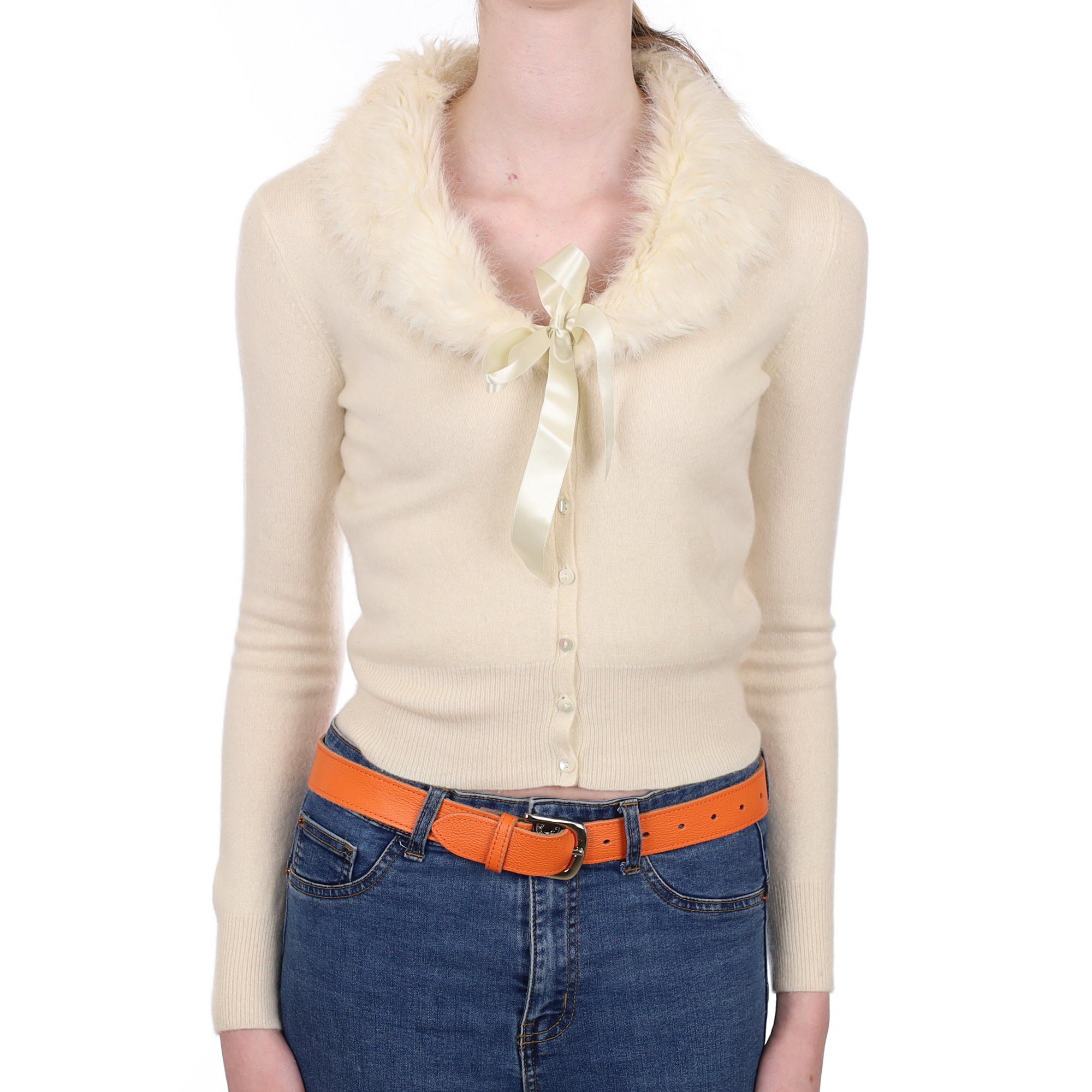 Cream Fur Trim Cashmere Cardigan Extra Small