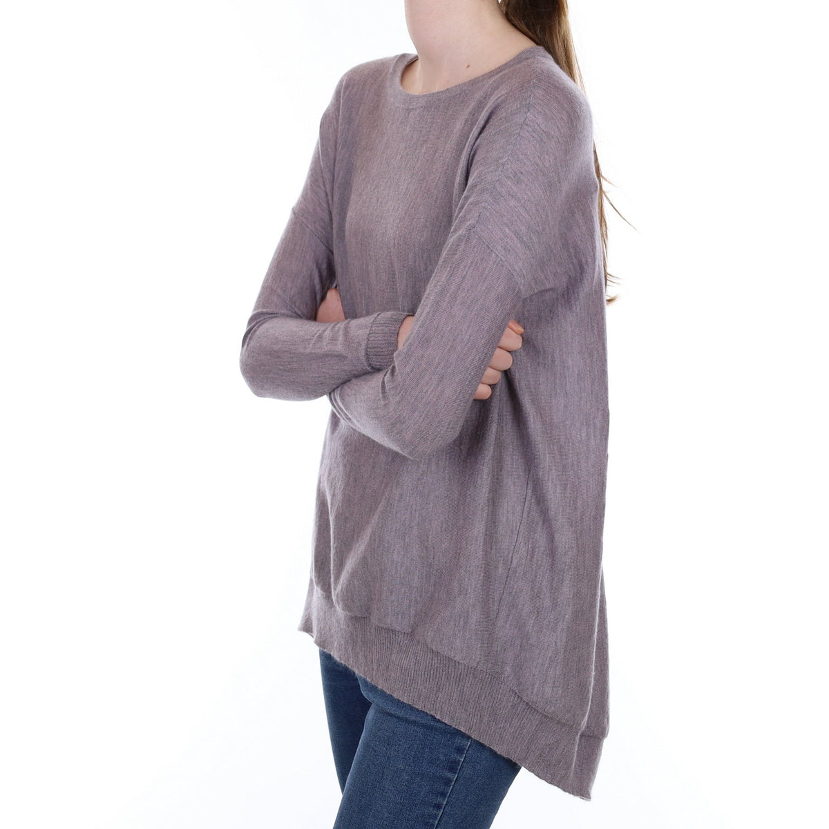 Slate Purple Cashmere Slouchy Crew Neck Tunic Extra Small