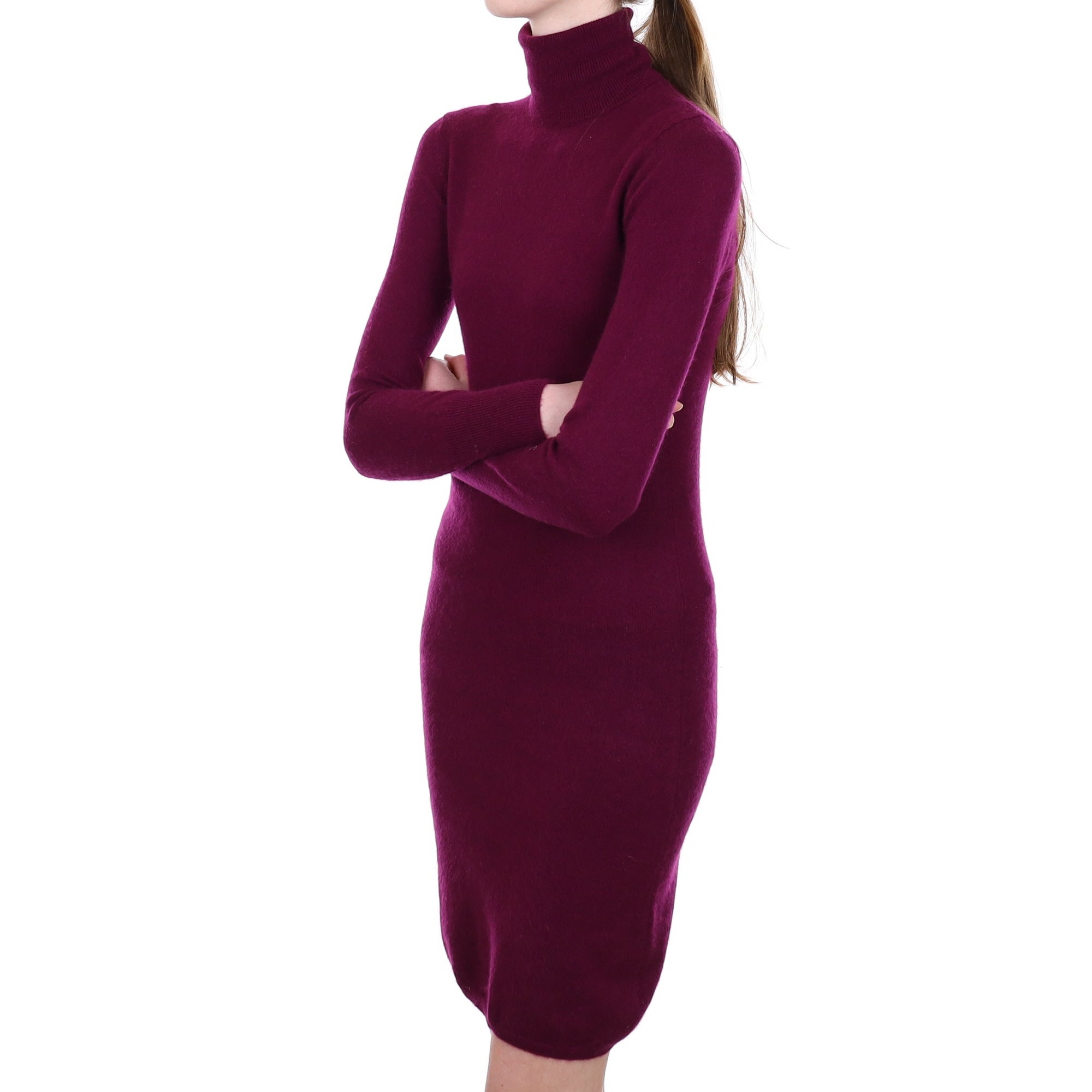 Plum Purple Cashmere Polo Neck Dress Extra Small