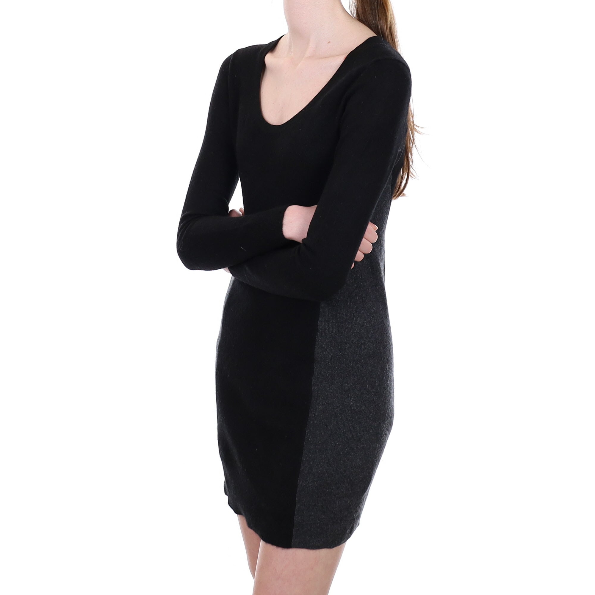 Black and Grey Cashmere Scoop Neck Dress Extra Small