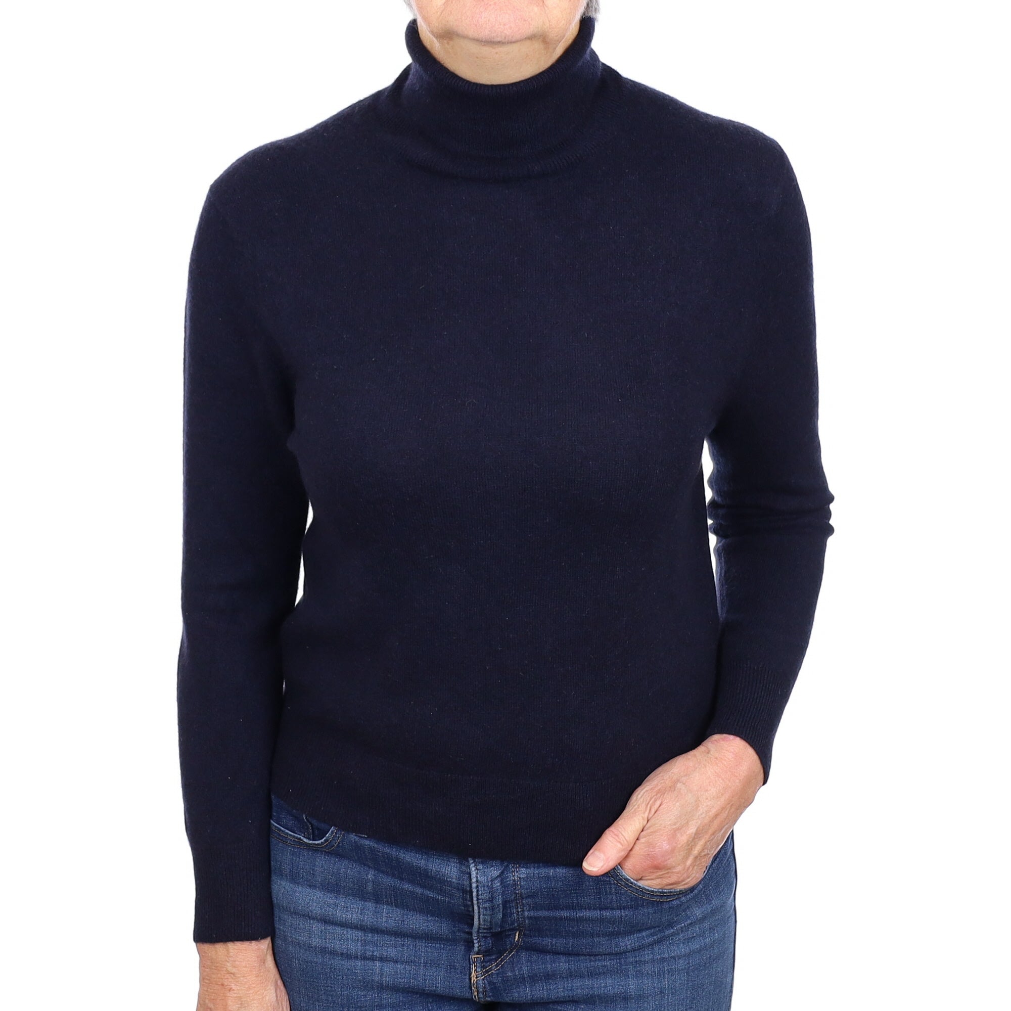 Dark Navy Cashmere Polo Neck Jumper Medium