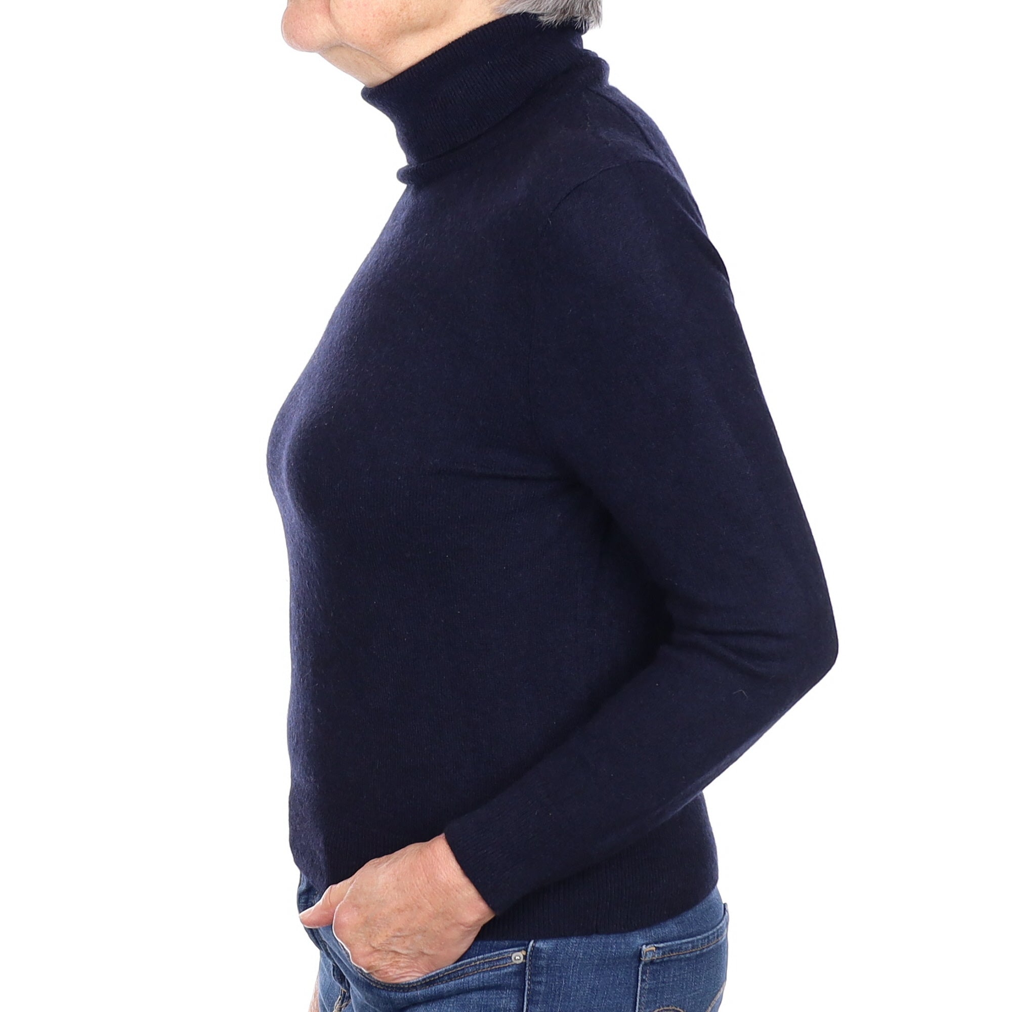 Dark Navy Cashmere Polo Neck Jumper Medium