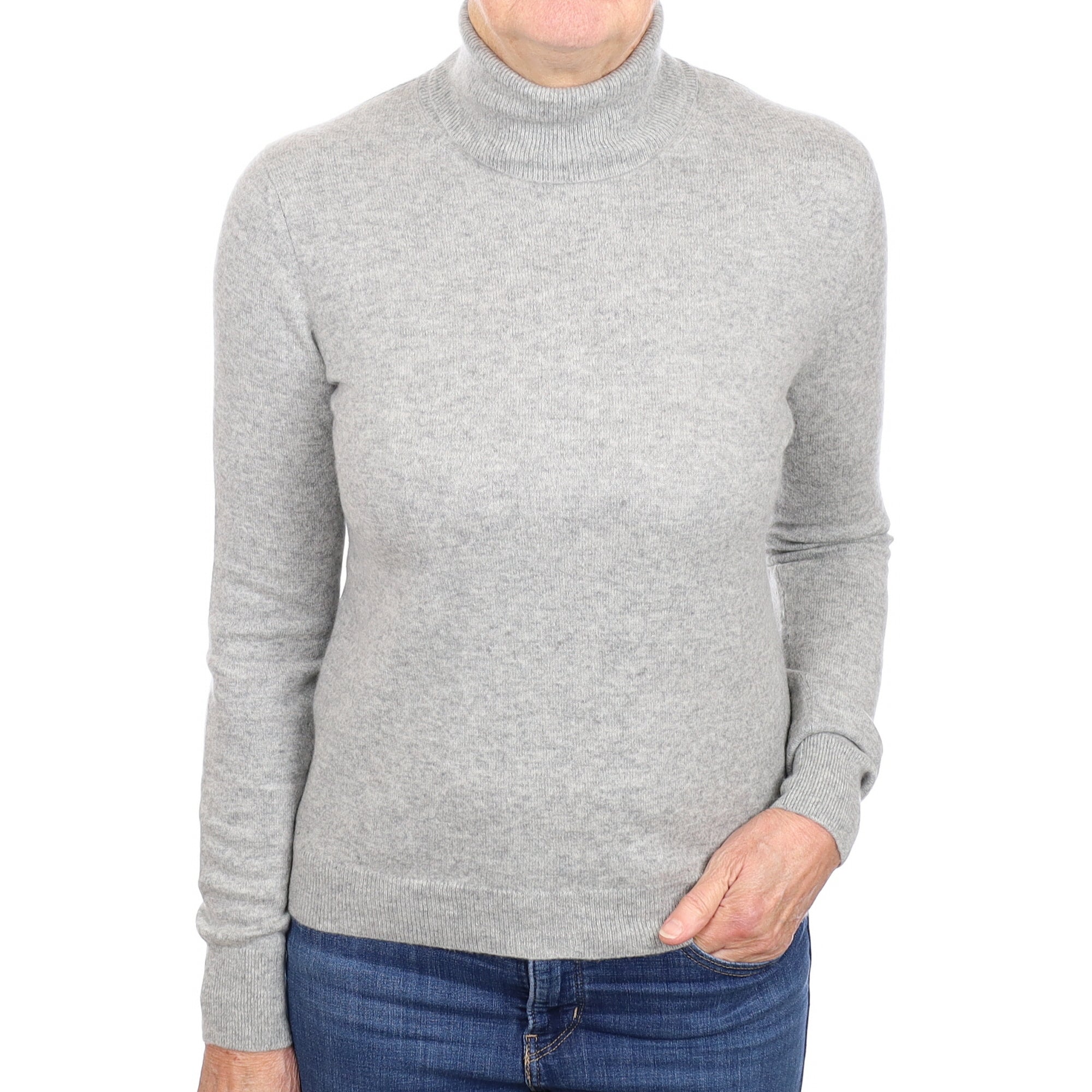 Mist Grey Cashmere Polo Neck Jumper Medium
