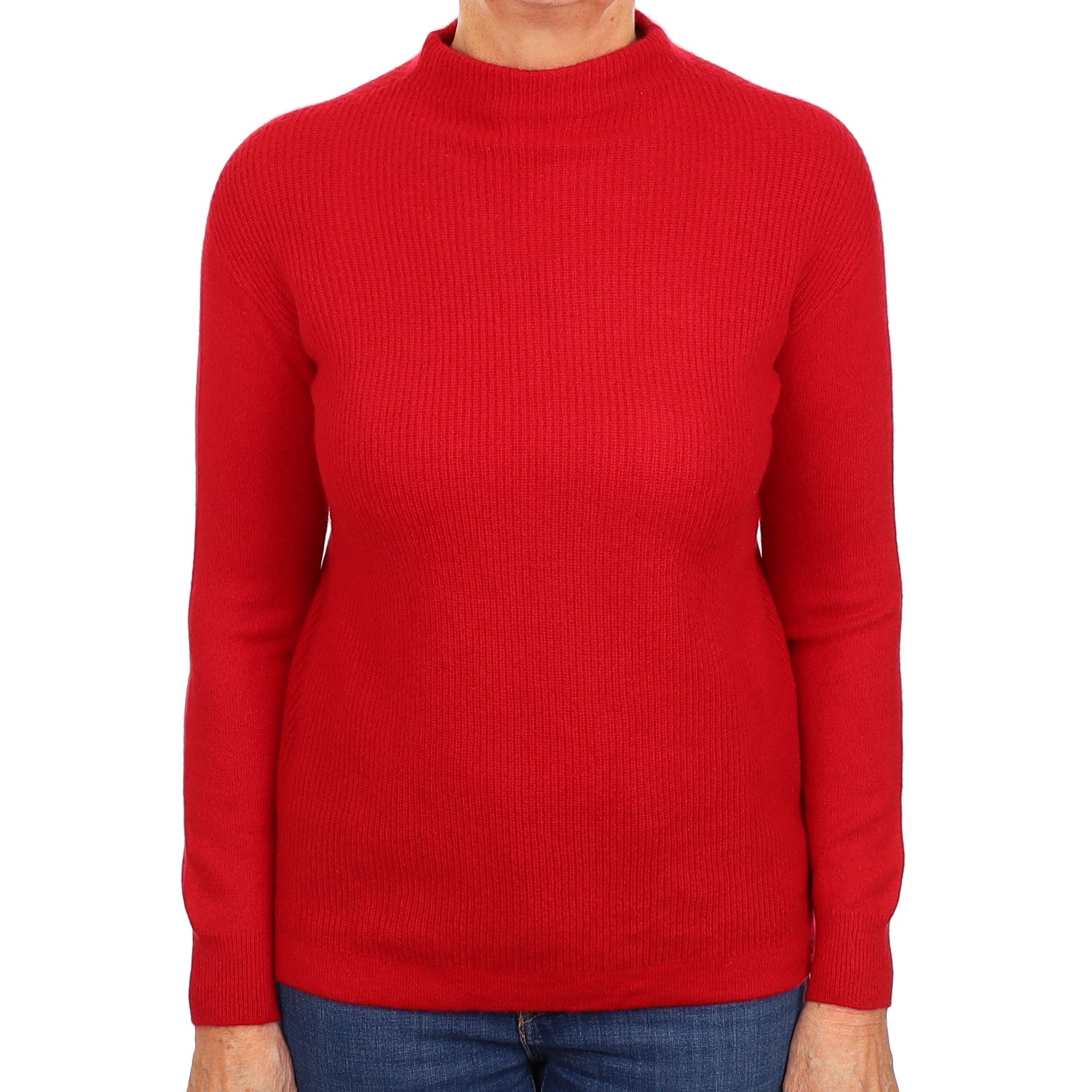 Scarlett Red Ribbed Cashmere Turtle Neck Jumper Medium
