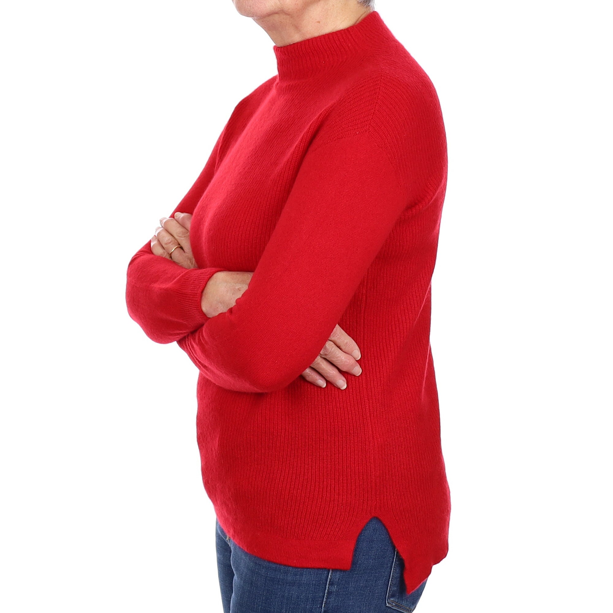 Scarlett Red Ribbed Cashmere Turtle Neck Jumper Medium