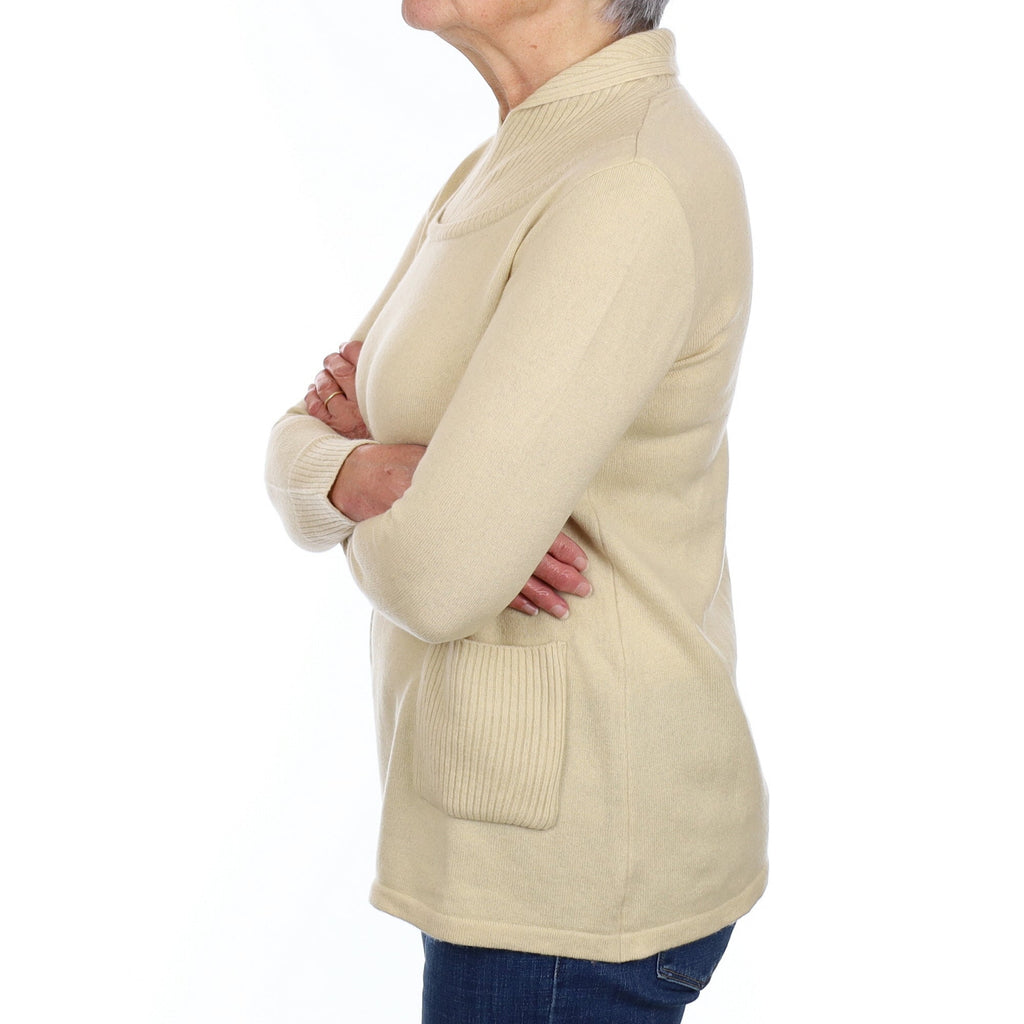 Beige Cashmere Feature Neck Jumper with Pockets Medium