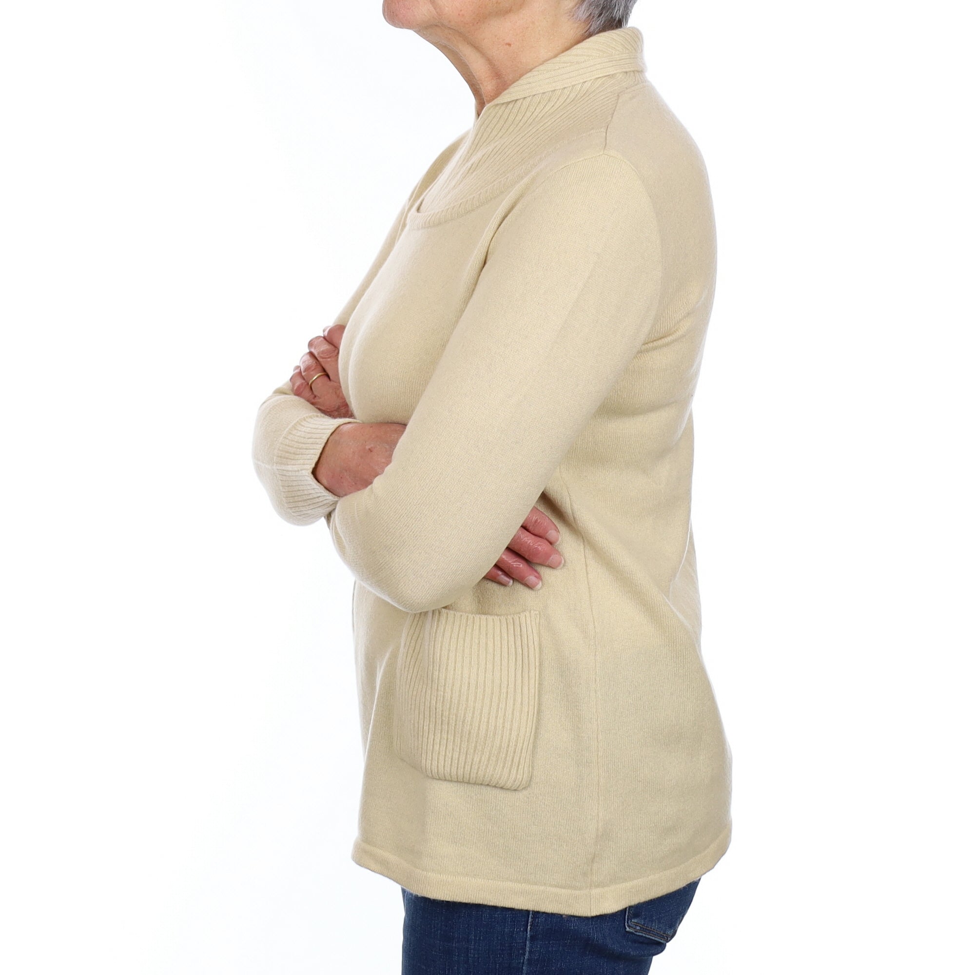 Beige Cashmere Feature Neck Jumper with Pockets Medium