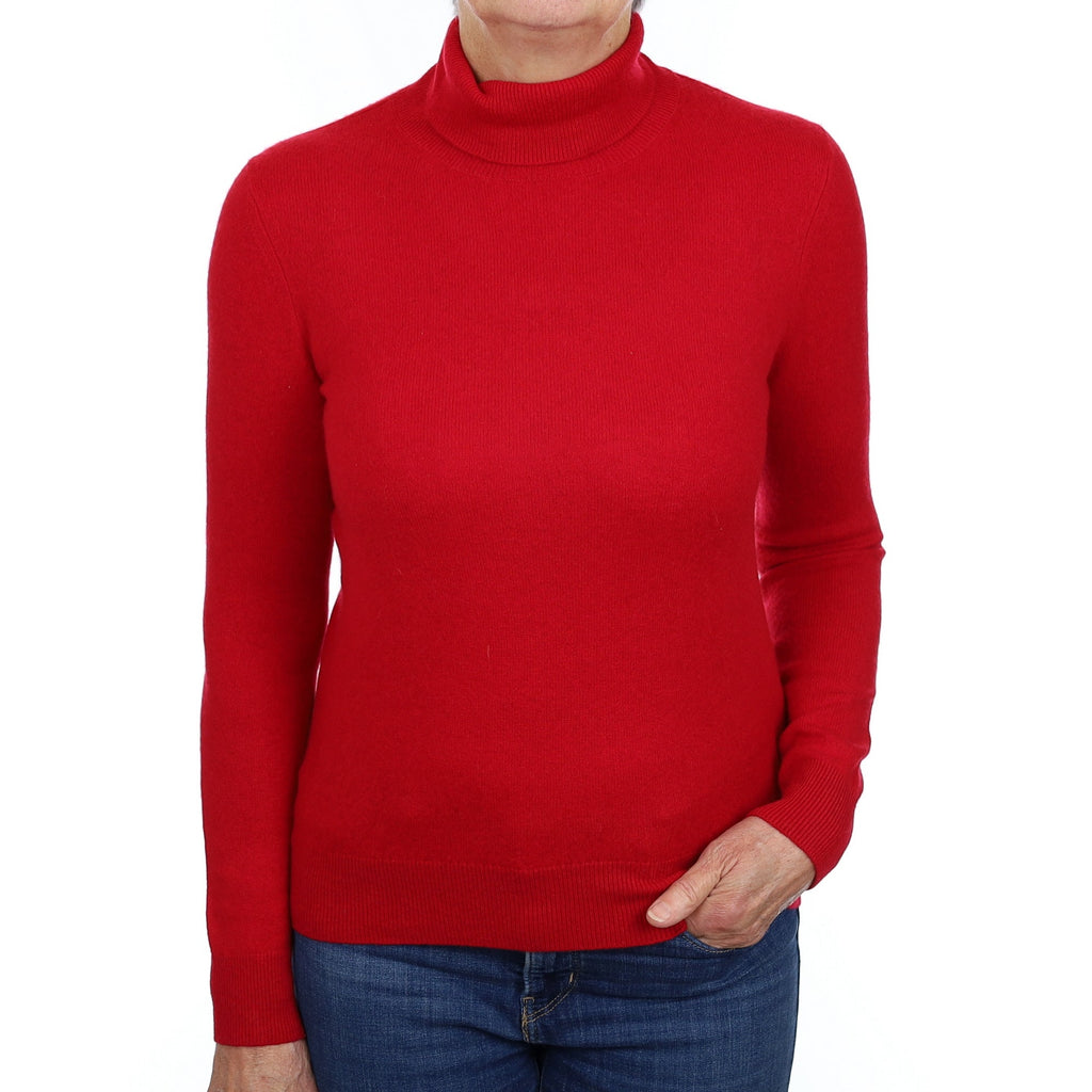 Post Box Red Cashmere Polo Neck Jumper Medium