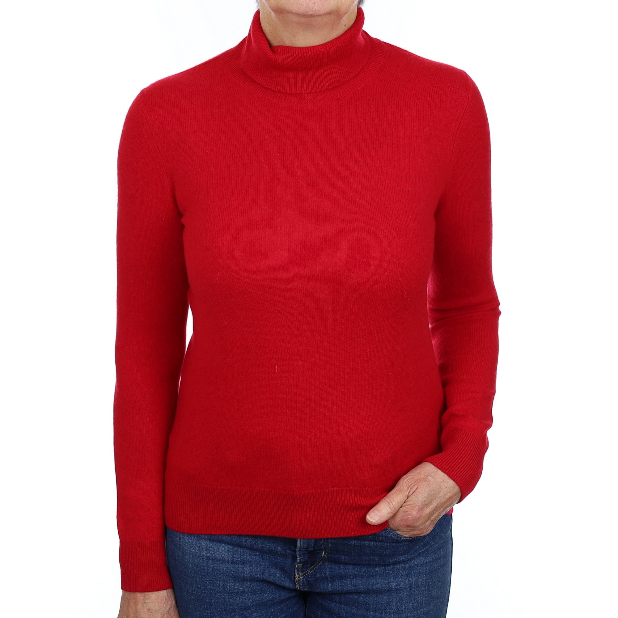 Post Box Red Cashmere Polo Neck Jumper Medium
