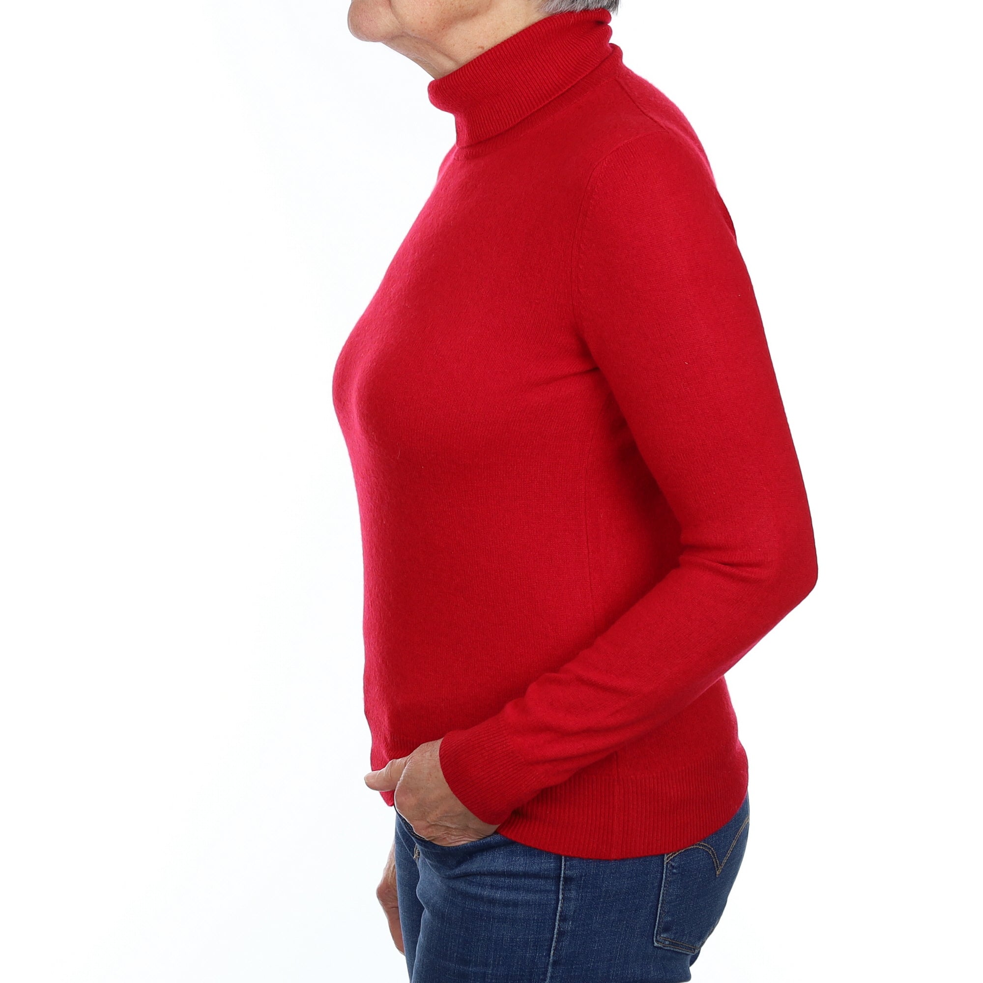 Post Box Red Cashmere Polo Neck Jumper Medium
